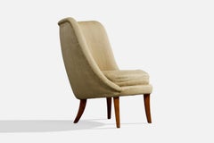 Swedish Designer, Lounge Chair, Wood, Fabric, Sweden, 1950s