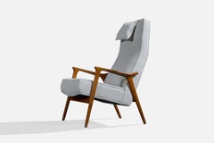 Swedish Designer, Lounge Chair, Wood, Fabric, Sweden, 1950s