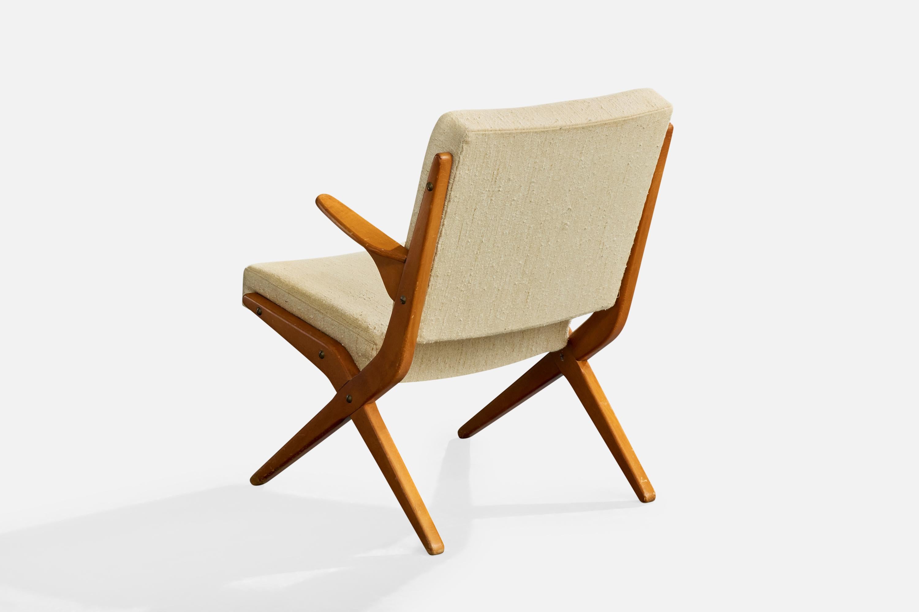 Schwedischer Designer, Loungesessel, Holz, Stoff, Schweden, 1950er Jahre (Mitte des 20. Jahrhunderts) im Angebot