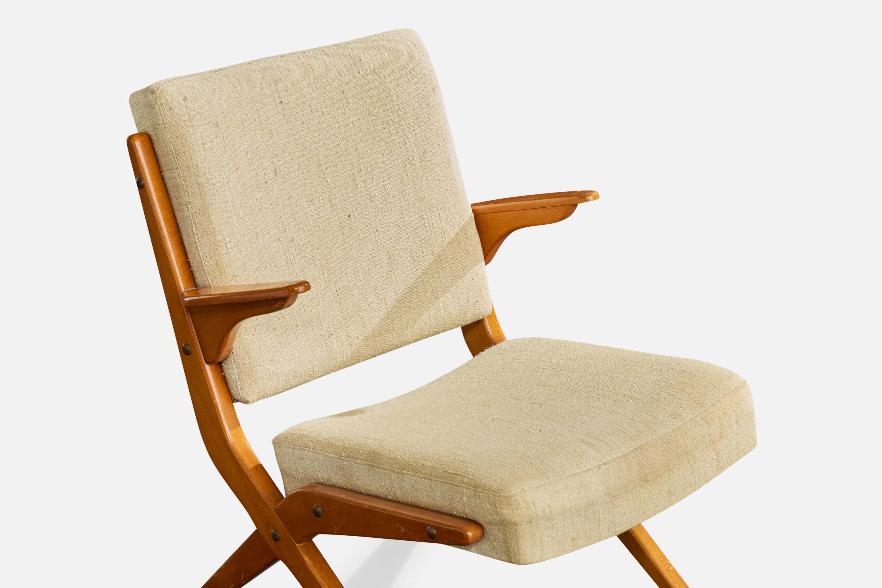 Schwedischer Designer, Loungesessel, Holz, Stoff, Schweden, 1950er Jahre im Angebot 2