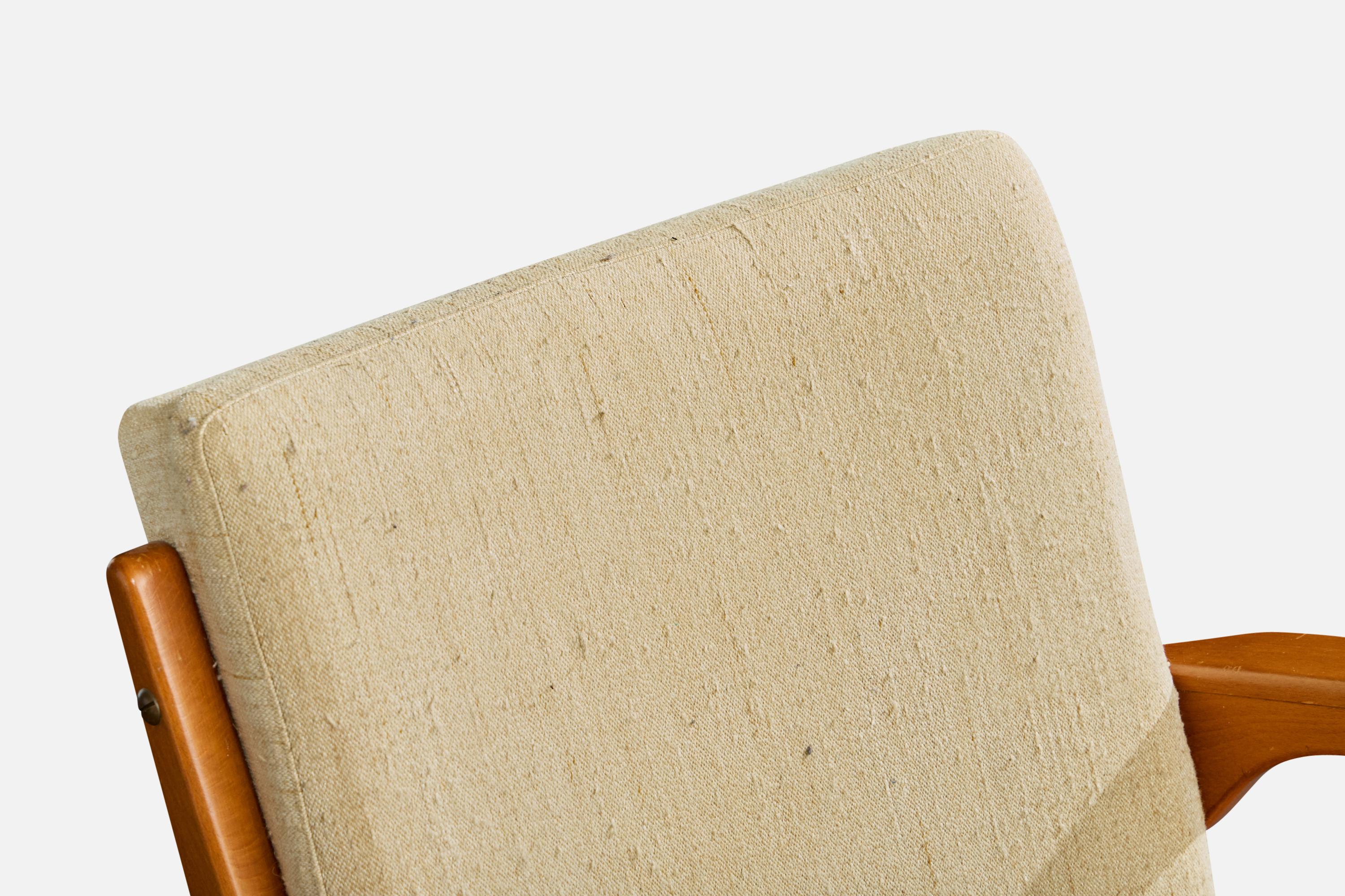 Schwedischer Designer, Loungesessel, Holz, Stoff, Schweden, 1950er Jahre im Angebot 3