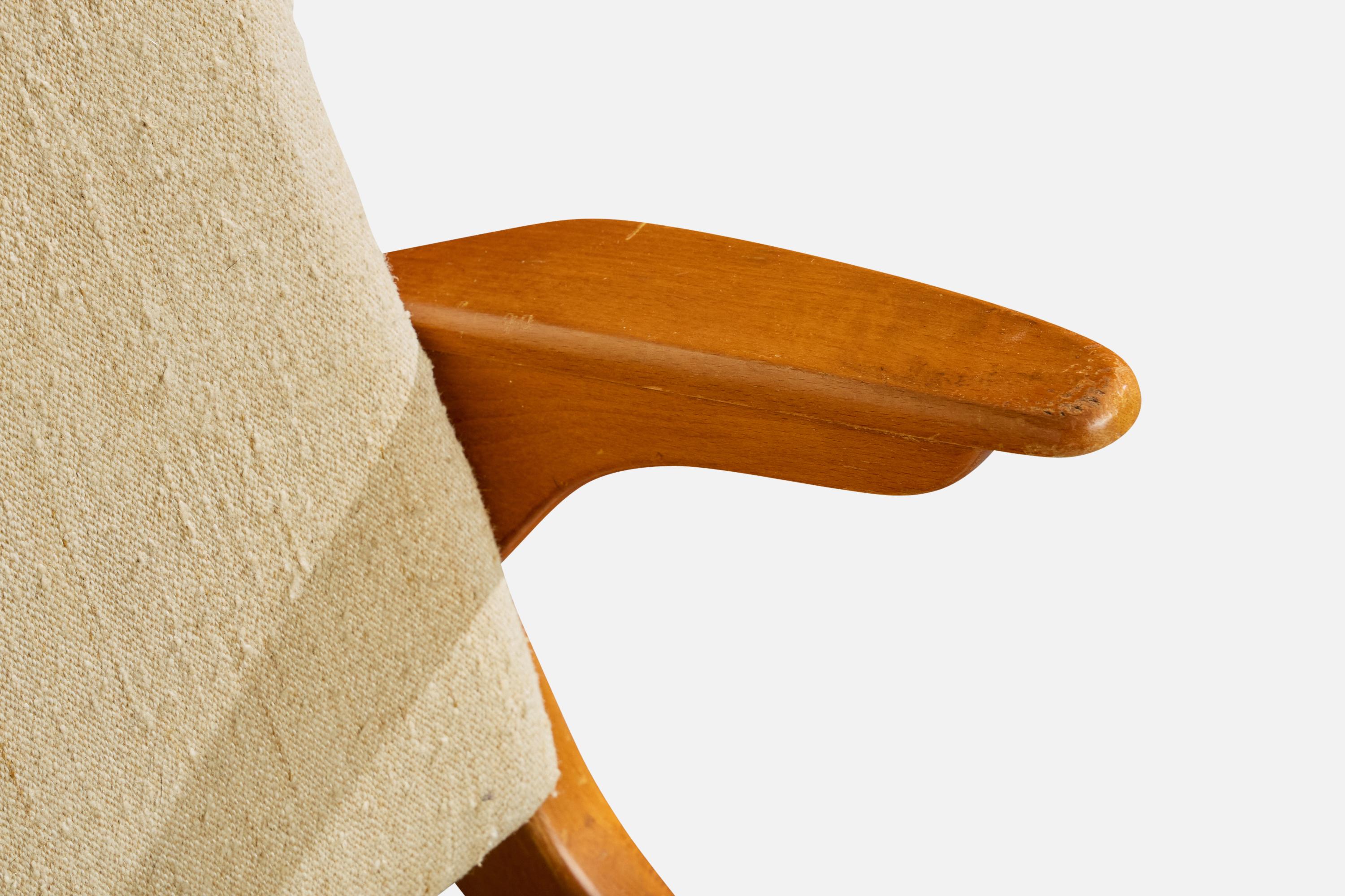 Schwedischer Designer, Loungesessel, Holz, Stoff, Schweden, 1950er Jahre im Angebot 4