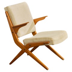 Swedish Designer, Lounge Chair, Wood, Fabric, Sweden, 1950s