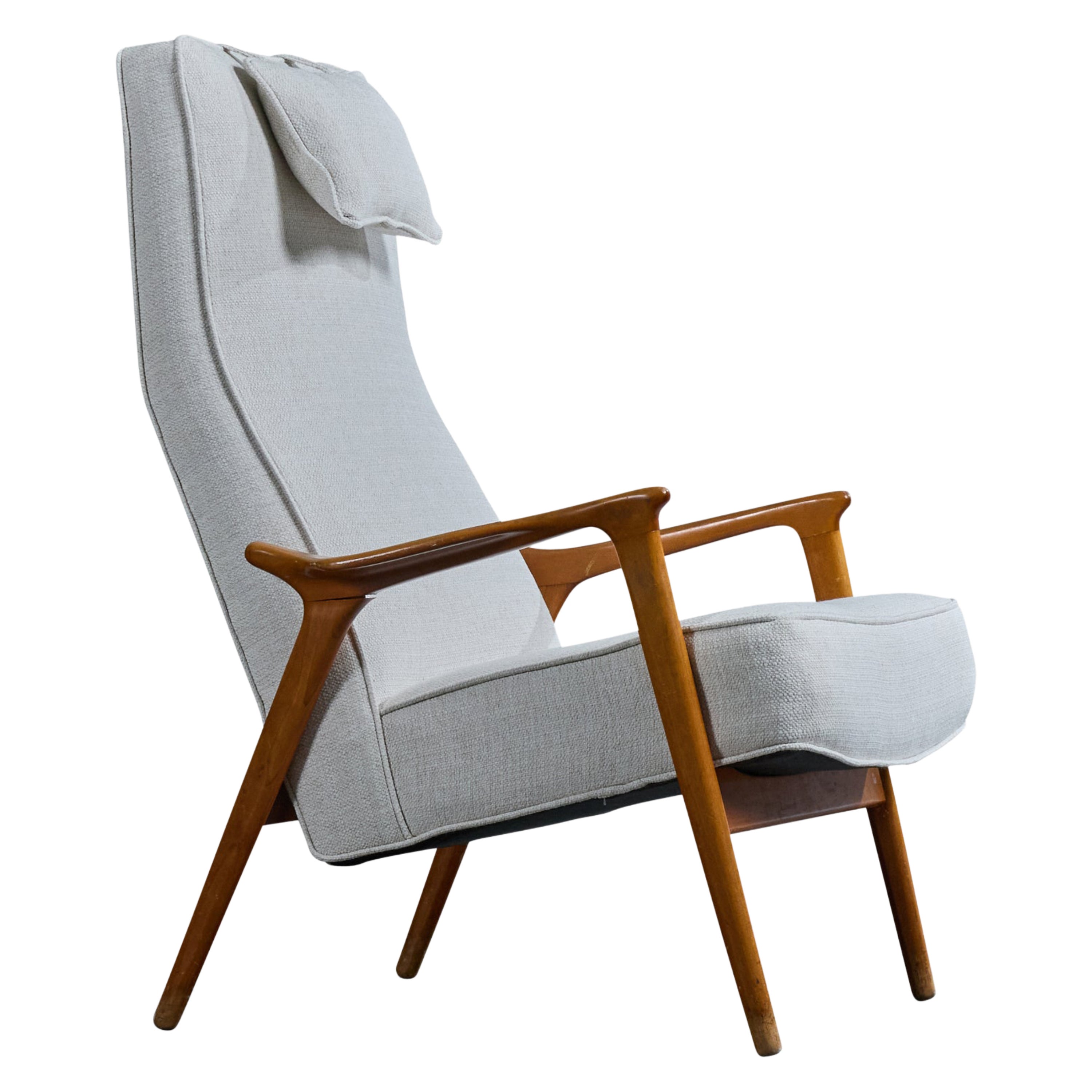 Swedish Designer, Lounge Chair, Wood, Fabric, Sweden, 1950s