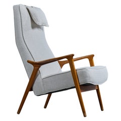 Swedish Designer, Lounge Chair, Wood, Fabric, Sweden, 1950s
