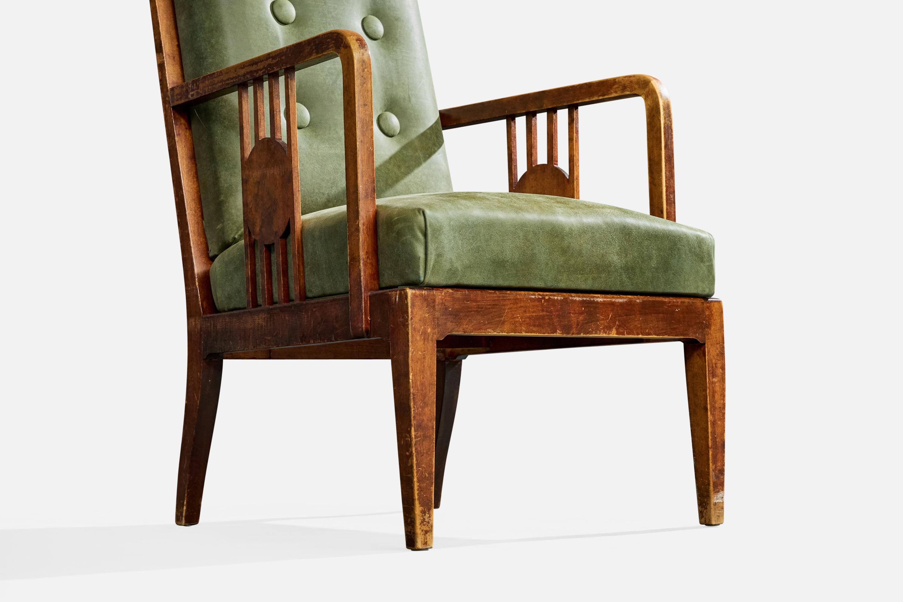 Designer suédois, chaise longue, Wood, cuir, Suède, années 1900 en vente 4