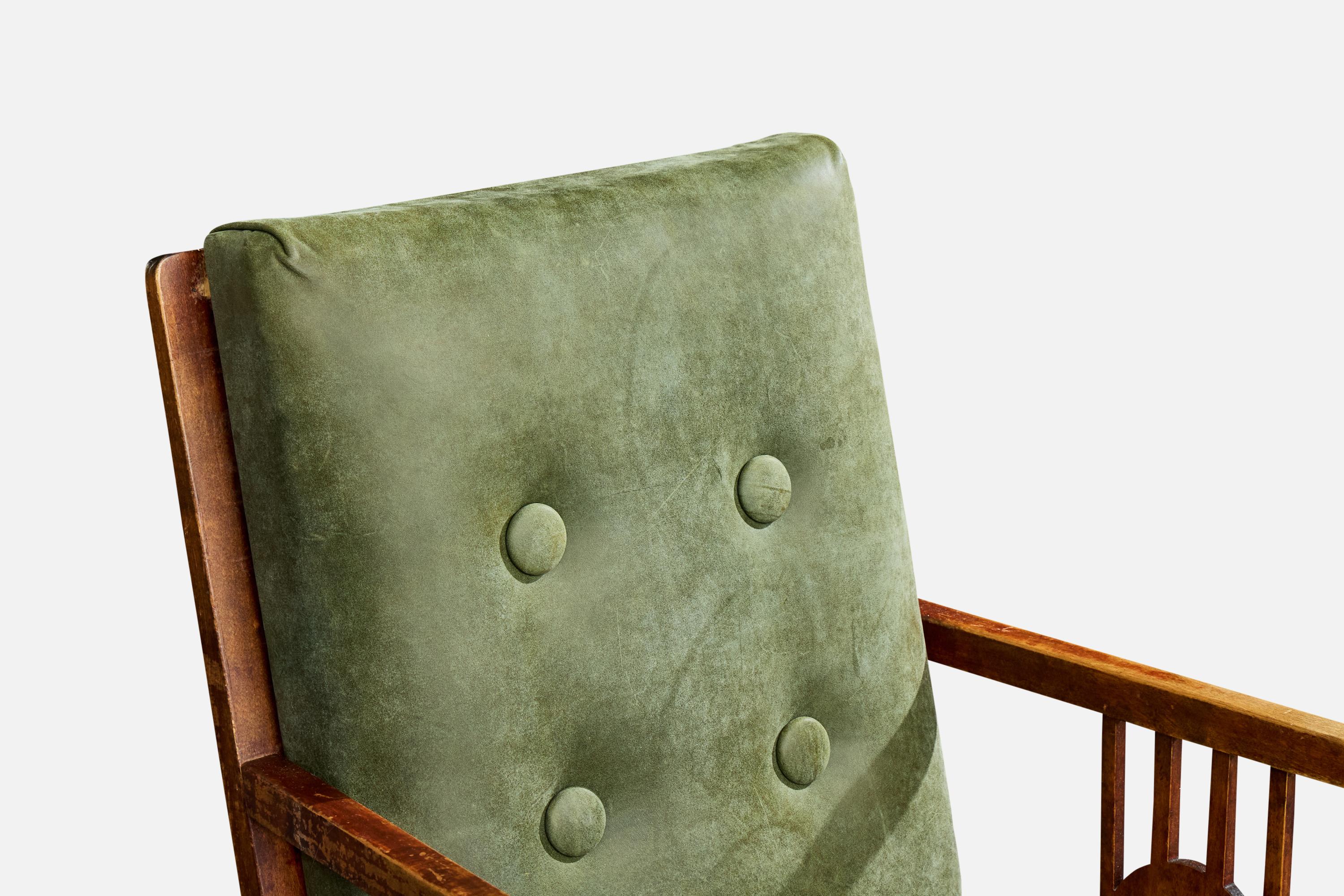 Designer suédois, chaise longue, Wood, cuir, Suède, années 1900 en vente 1