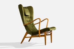 Designer suédois, fauteuil de salon, bois, velours, Suède, 1940