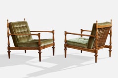 Swedish Designer, Lounge Chair, Wood, Velvet, Sweden, 1960s