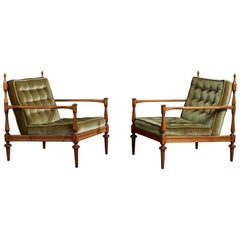 Swedish Designer, Lounge Chair, Wood, Velvet, Sweden, 1960s