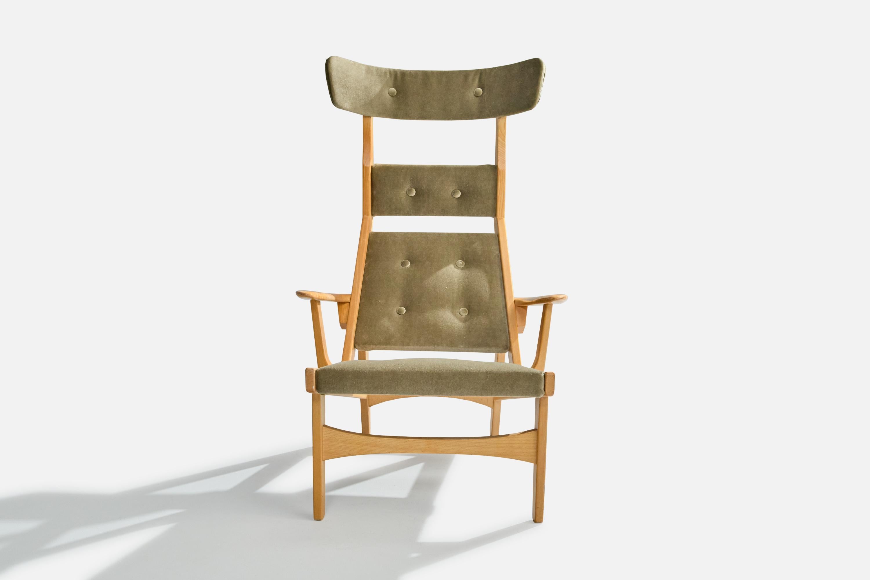 Mid-Century Modern Gösta Berg & Stenevik Eriksson, Lounge Chair, Wood, Velvet, Sweden, 1967 For Sale