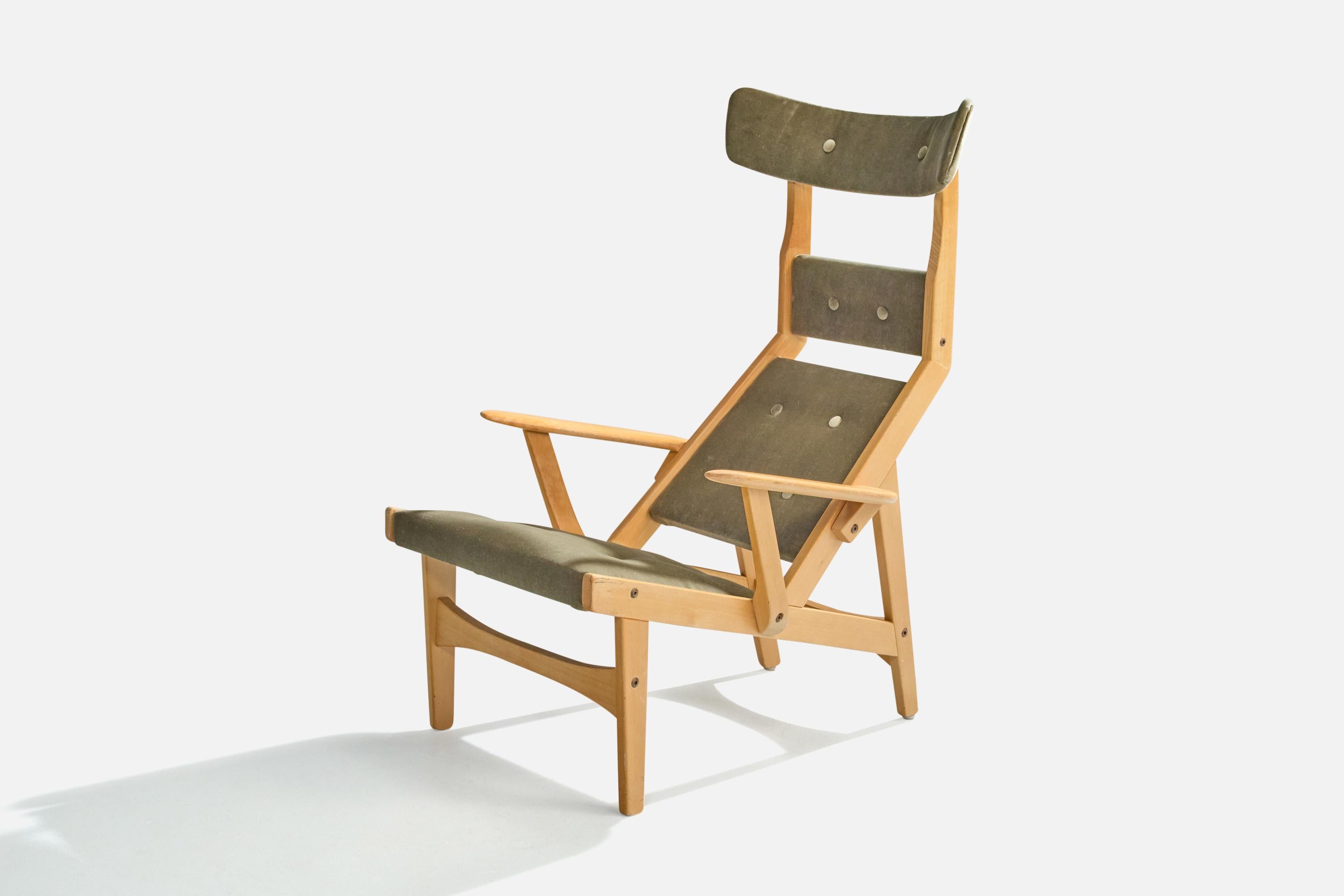 Swedish Gösta Berg & Stenevik Eriksson, Lounge Chair, Wood, Velvet, Sweden, 1967 For Sale
