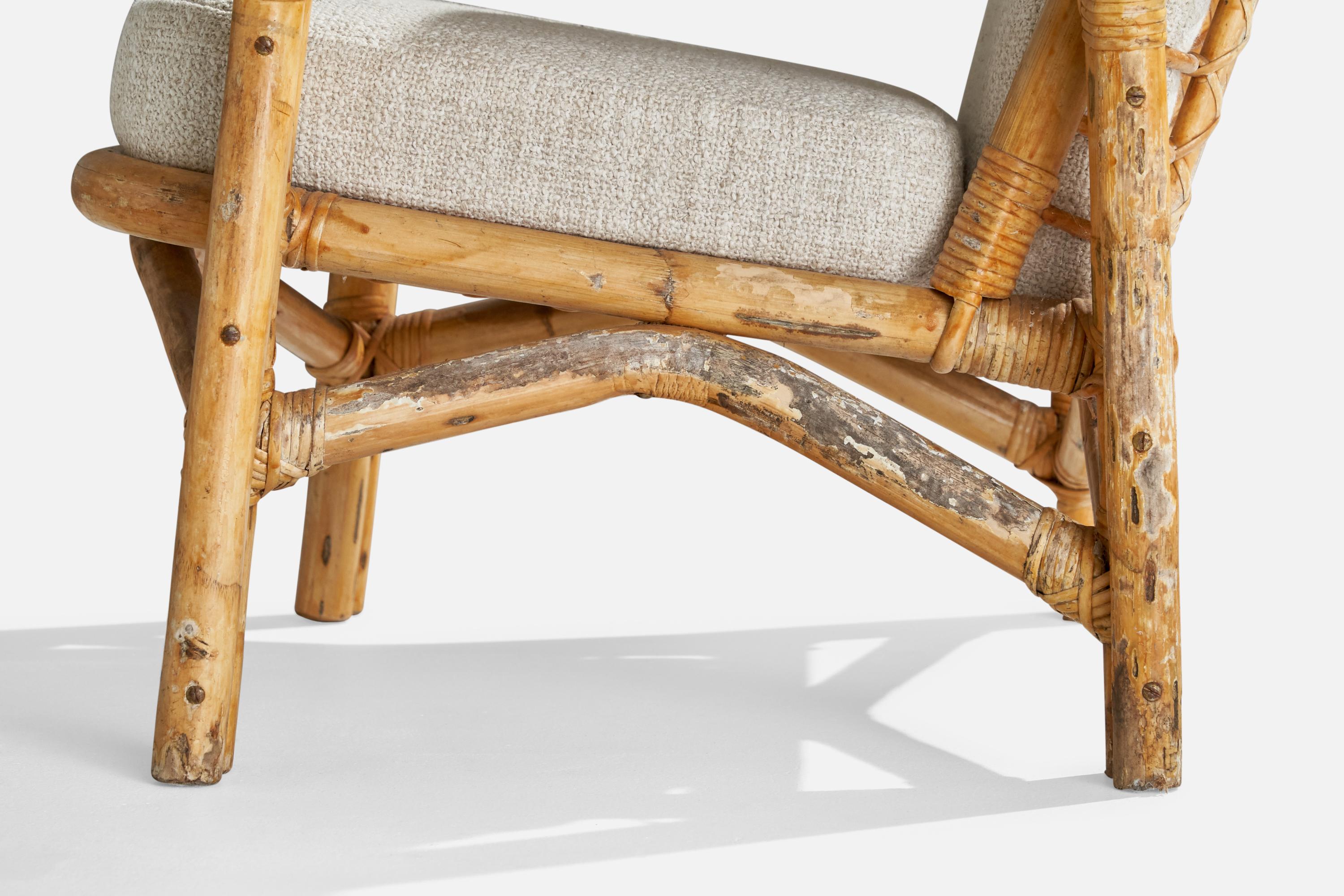 Swedish Designer, Lounge Chairs, Bamboo, Rattan, Fabric, Sweden, 1950s 5