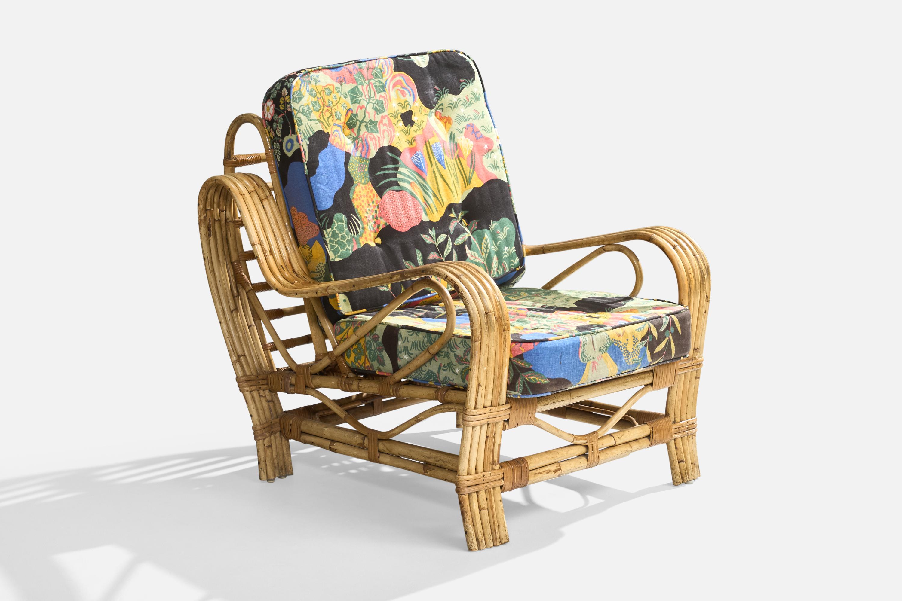 Designer suédois, chaises longues, bambou, rotin, tissu, Suède, années 1950 en vente 4