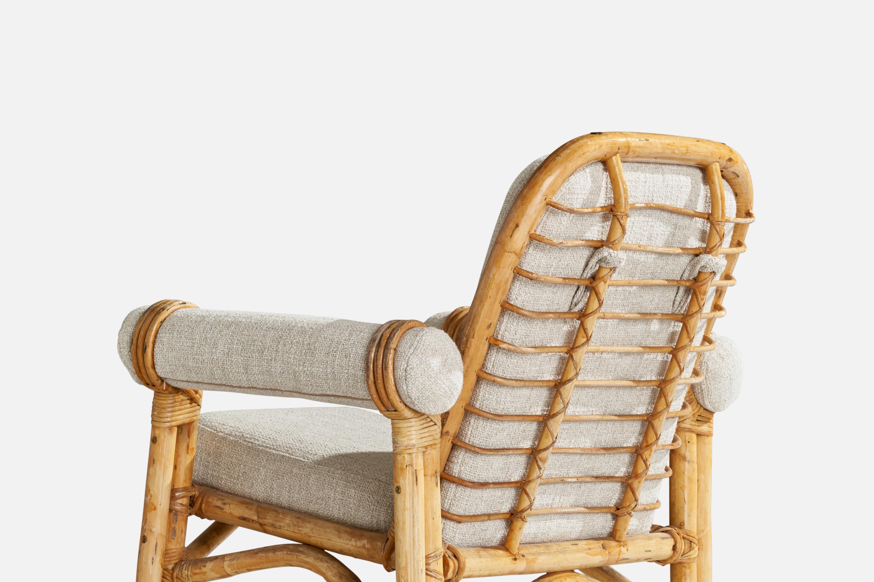 Swedish Designer, Lounge Chairs, Bamboo, Rattan, Fabric, Sweden, 1950s 6