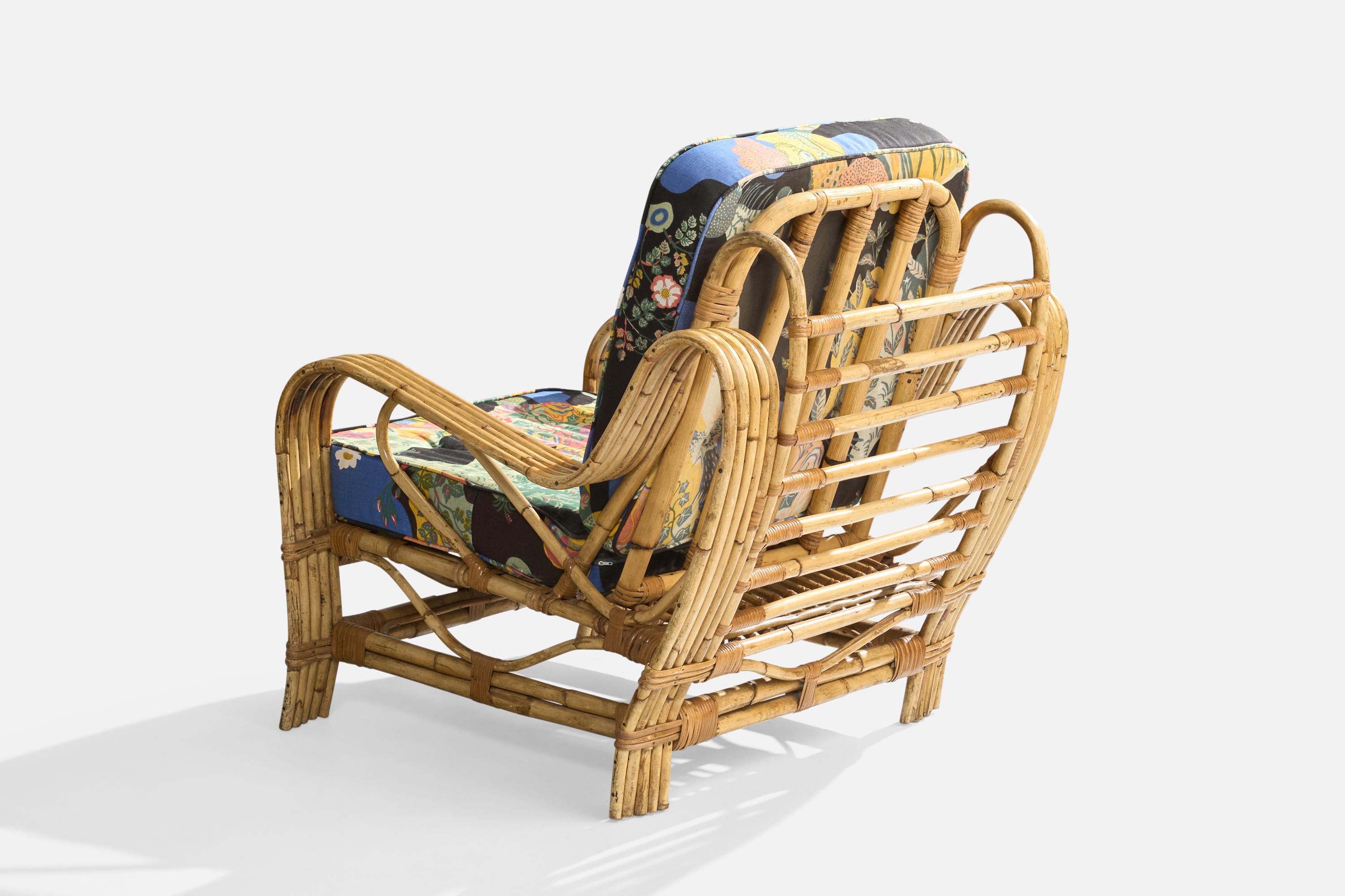 Designer suédois, chaises longues, bambou, rotin, tissu, Suède, années 1950 en vente 5