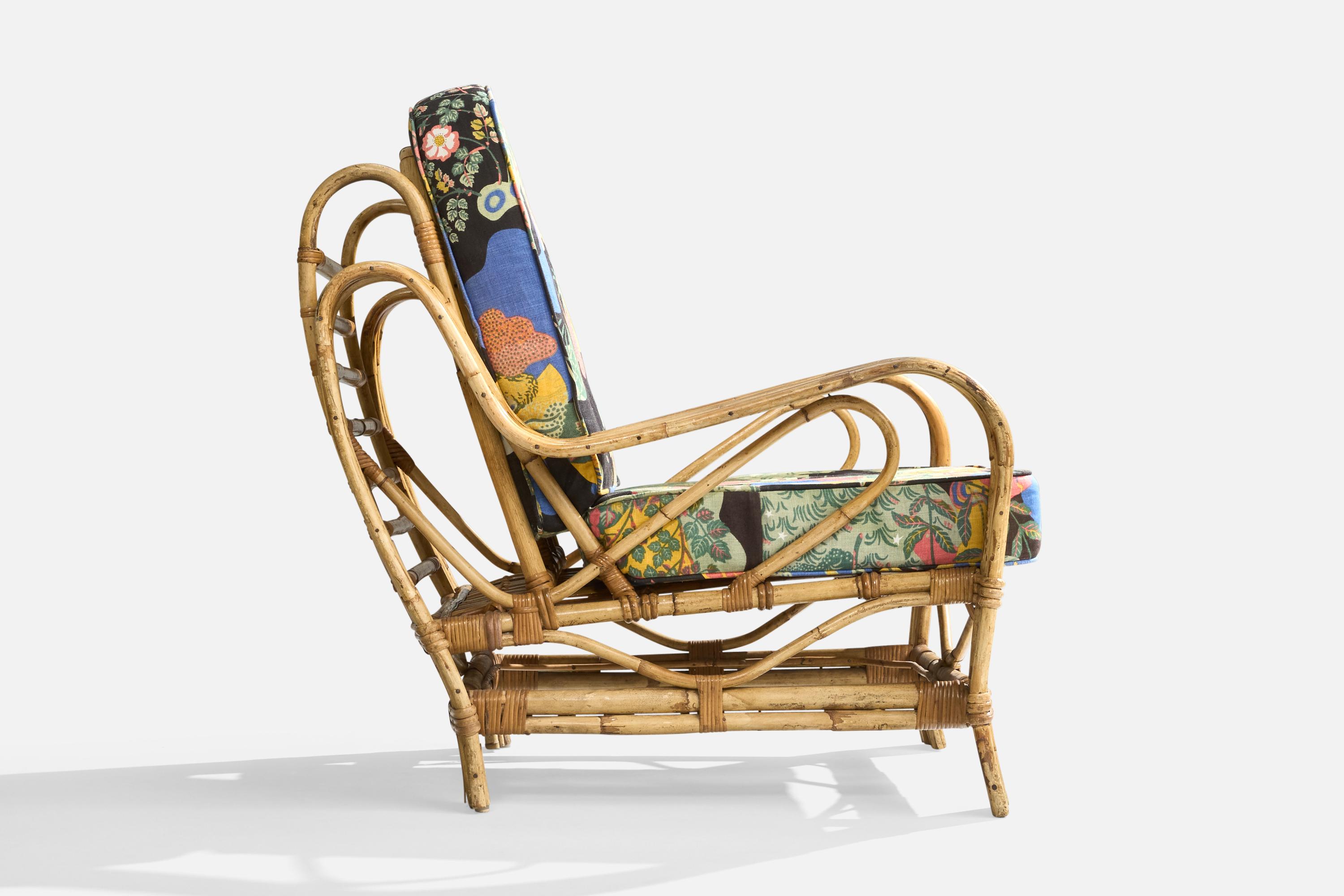 Designer suédois, chaises longues, bambou, rotin, tissu, Suède, années 1950 en vente 6