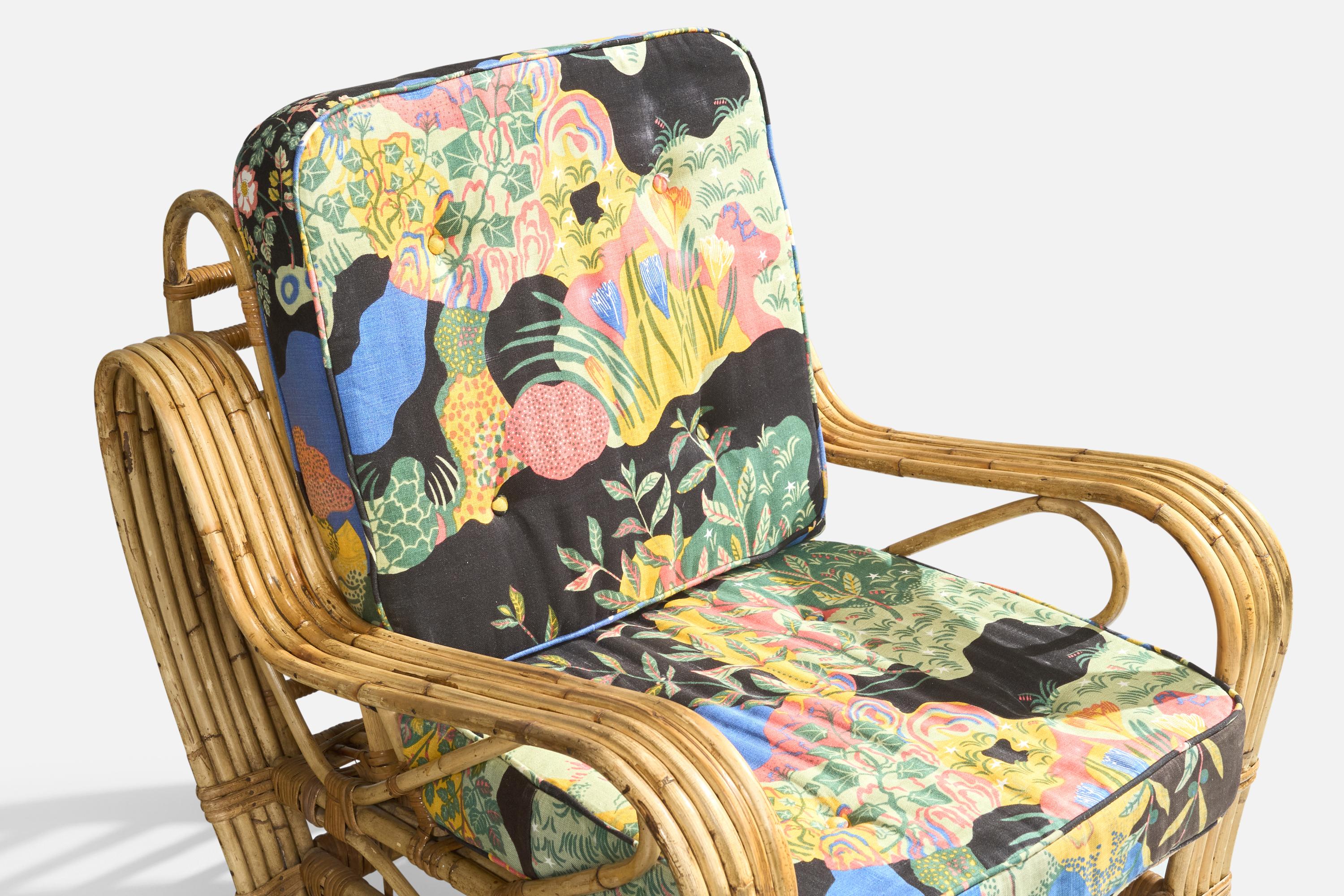 Designer suédois, chaises longues, bambou, rotin, tissu, Suède, années 1950 en vente 7