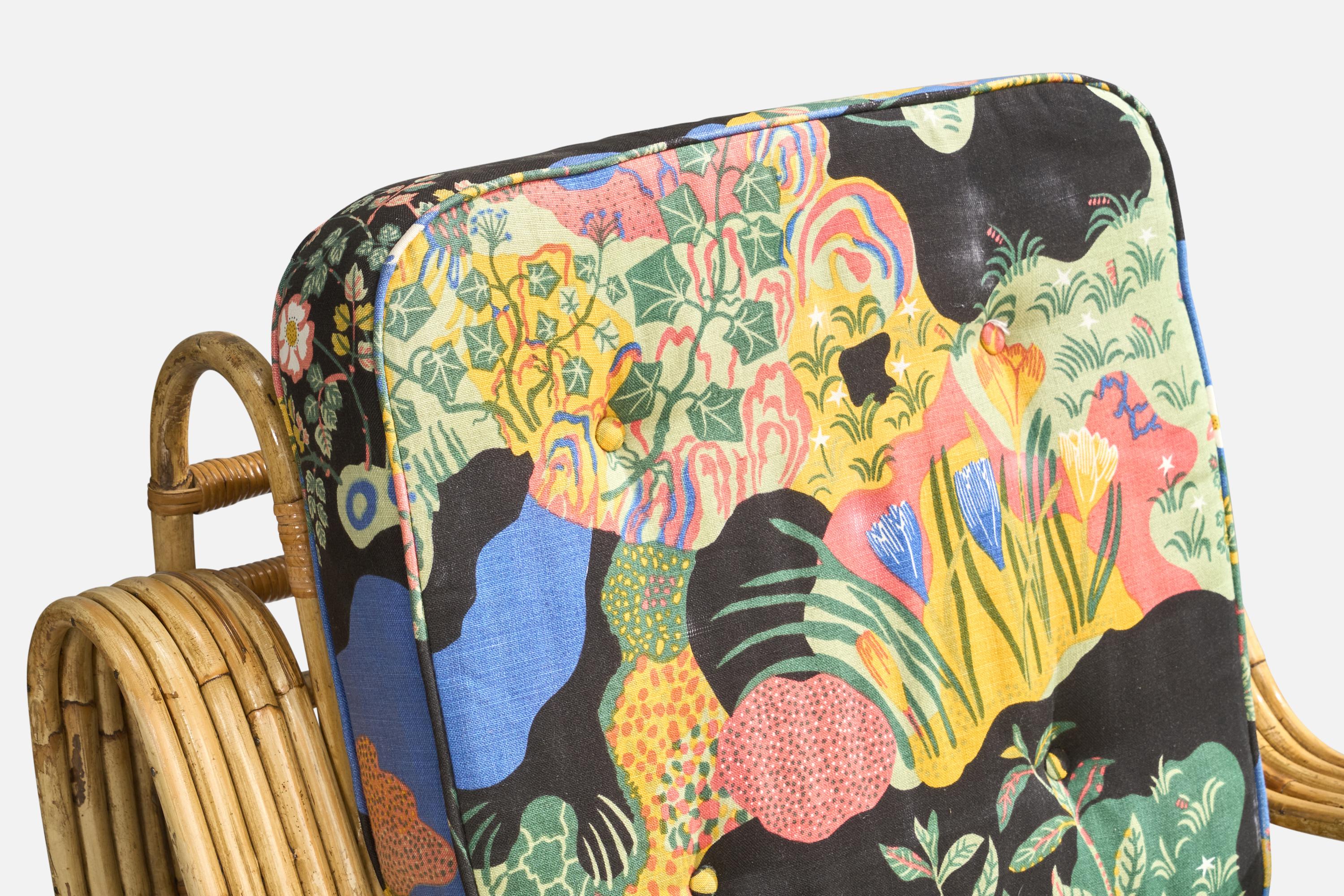 Designer suédois, chaises longues, bambou, rotin, tissu, Suède, années 1950 en vente 8