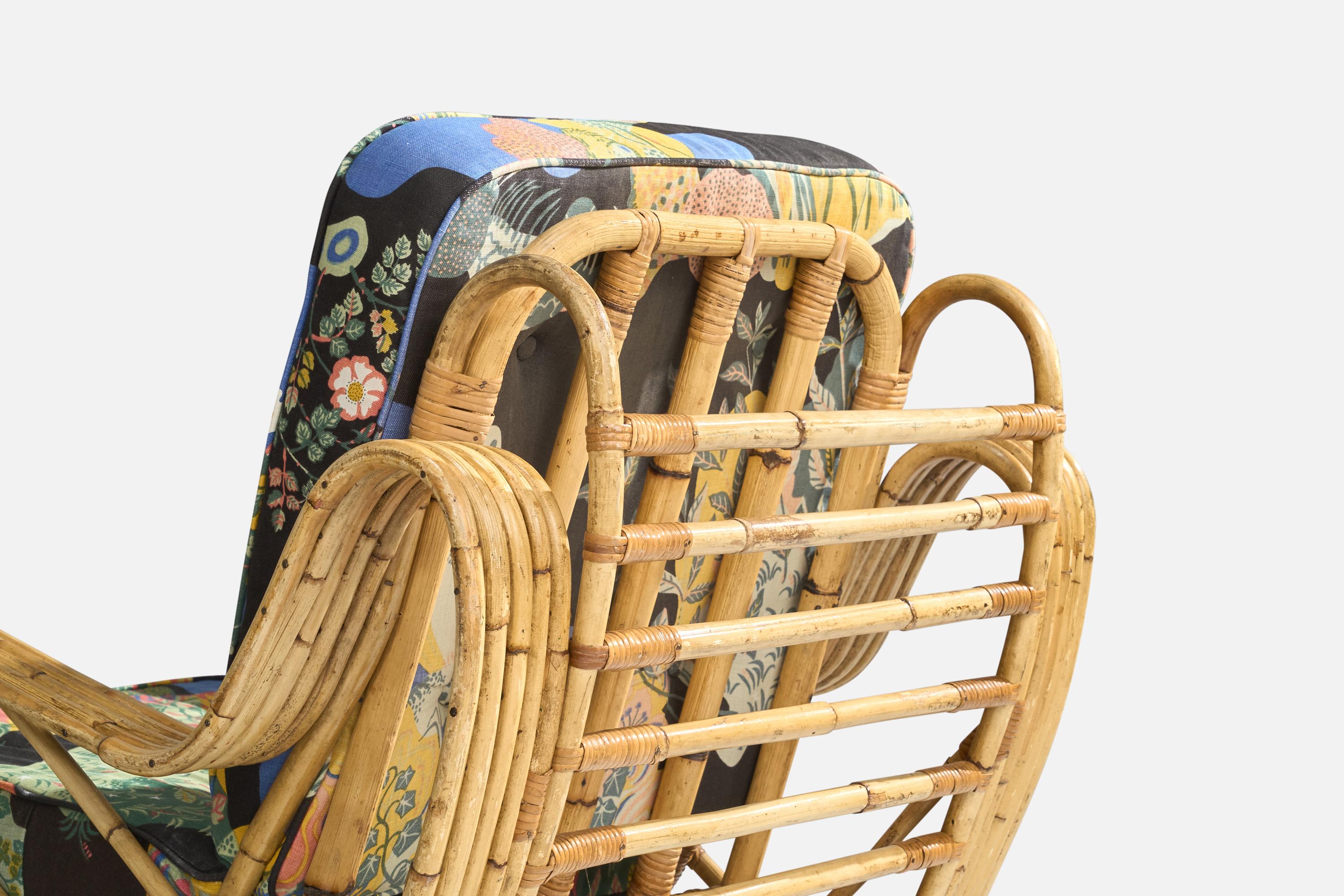Designer suédois, chaises longues, bambou, rotin, tissu, Suède, années 1950 en vente 9