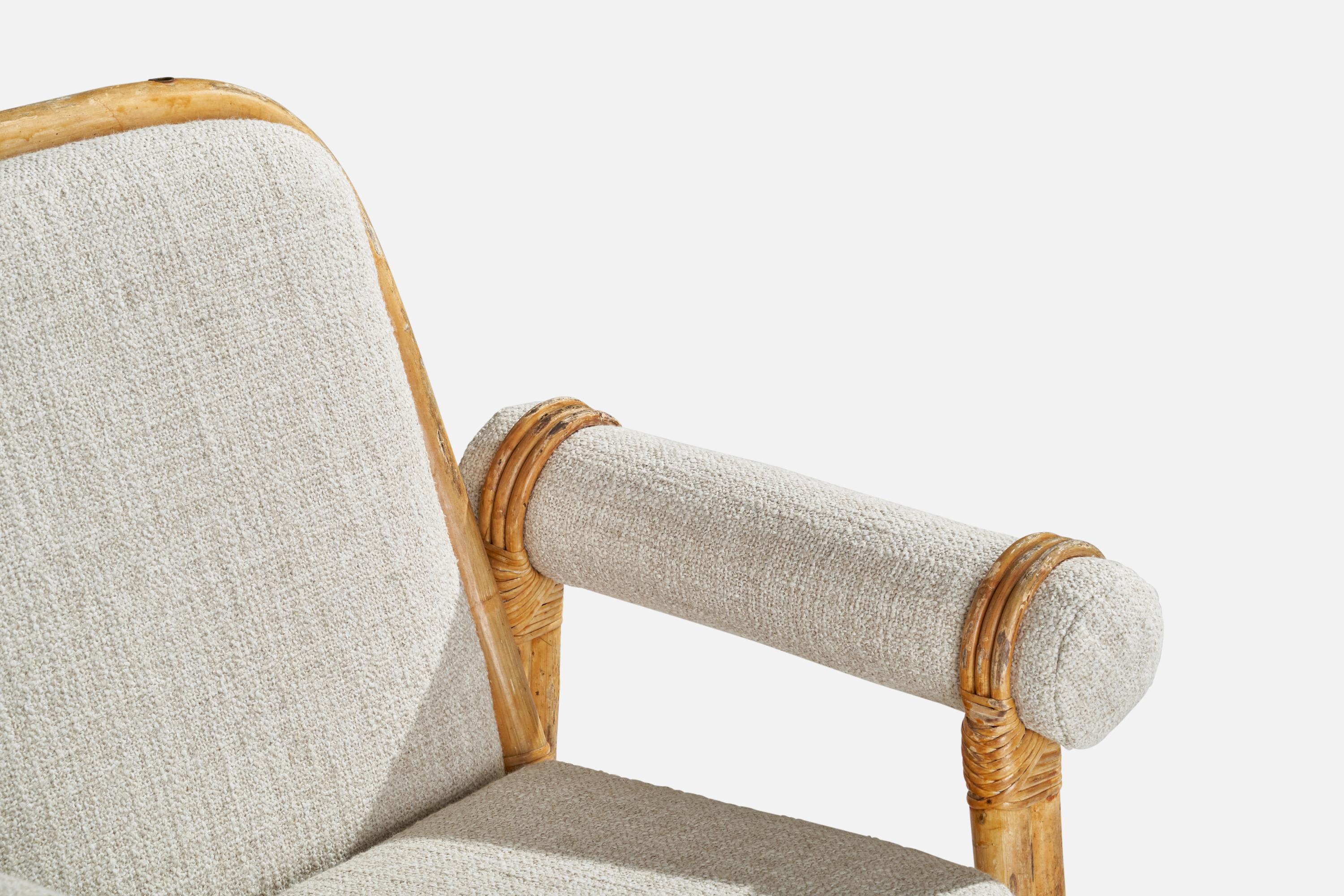 Mid-Century Modern Swedish Designer, Lounge Chairs, Bamboo, Rattan, Fabric, Sweden, 1950s
