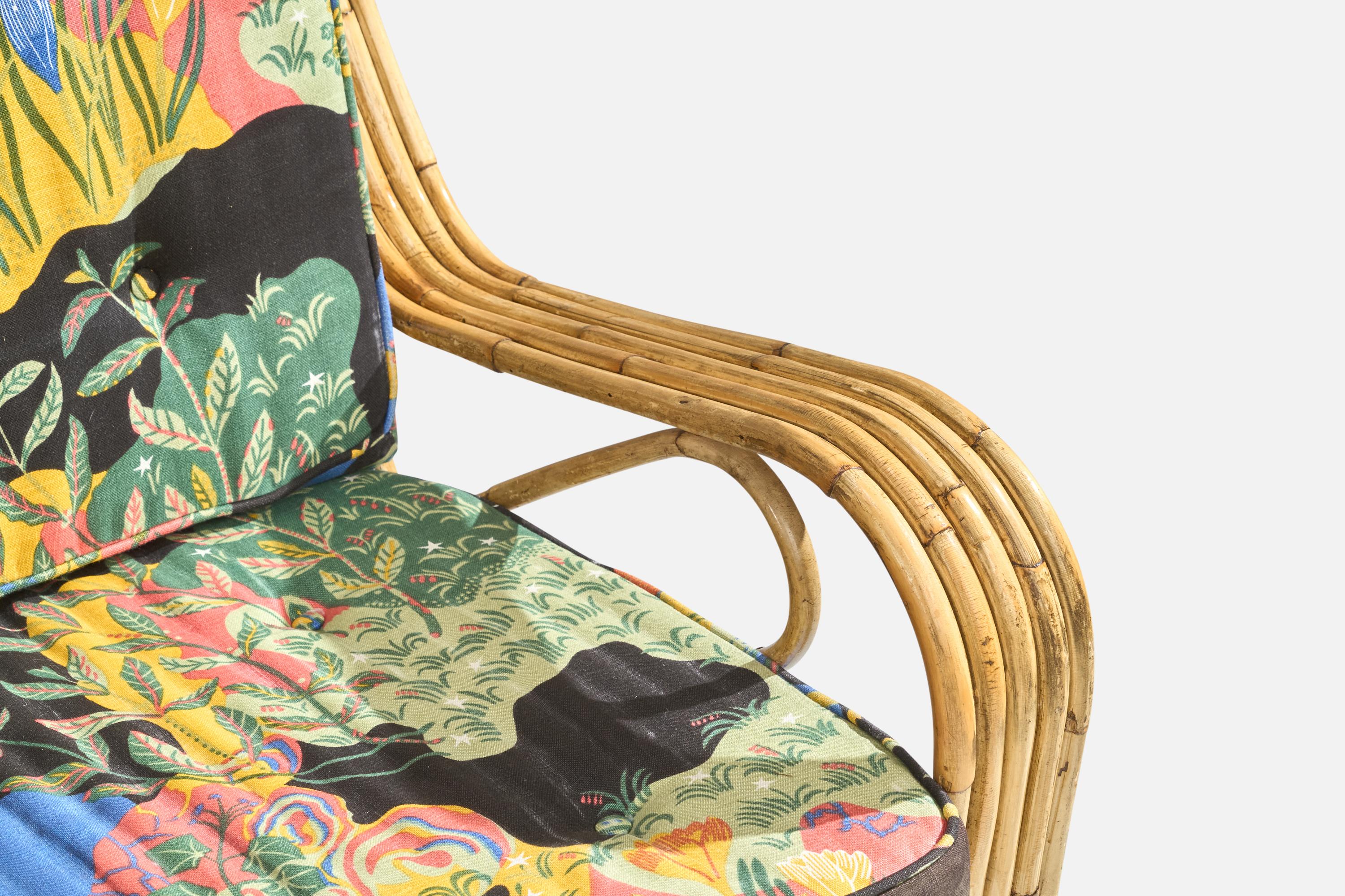 Suédois Designer suédois, chaises longues, bambou, rotin, tissu, Suède, années 1950 en vente
