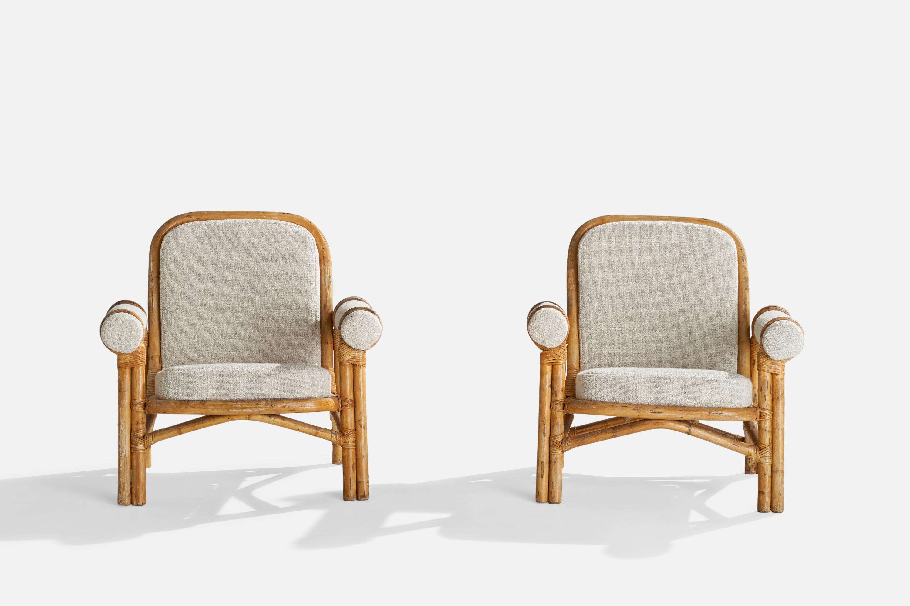 Swedish Designer, Lounge Chairs, Bamboo, Rattan, Fabric, Sweden, 1950s 1