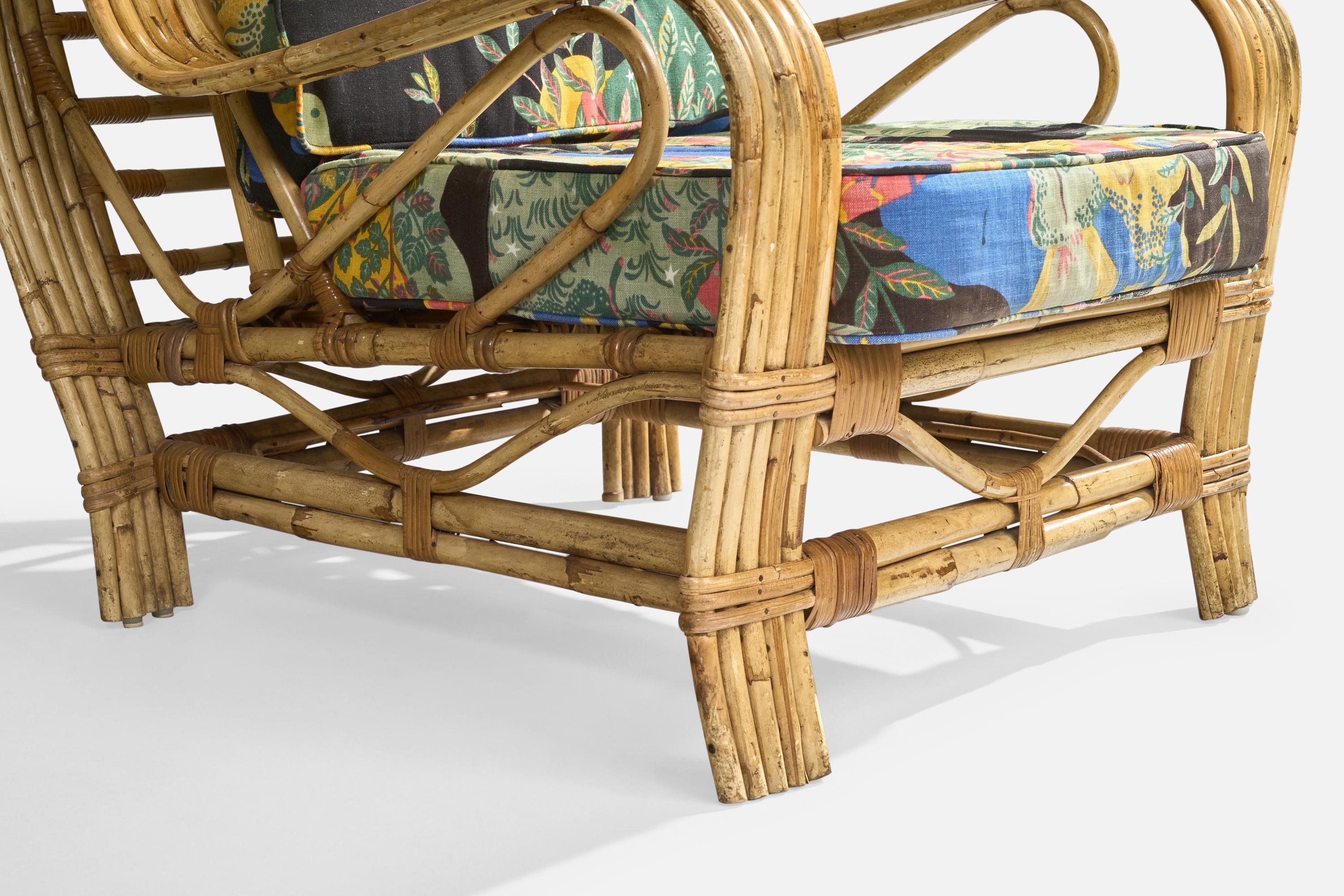 Tissu Designer suédois, chaises longues, bambou, rotin, tissu, Suède, années 1950 en vente