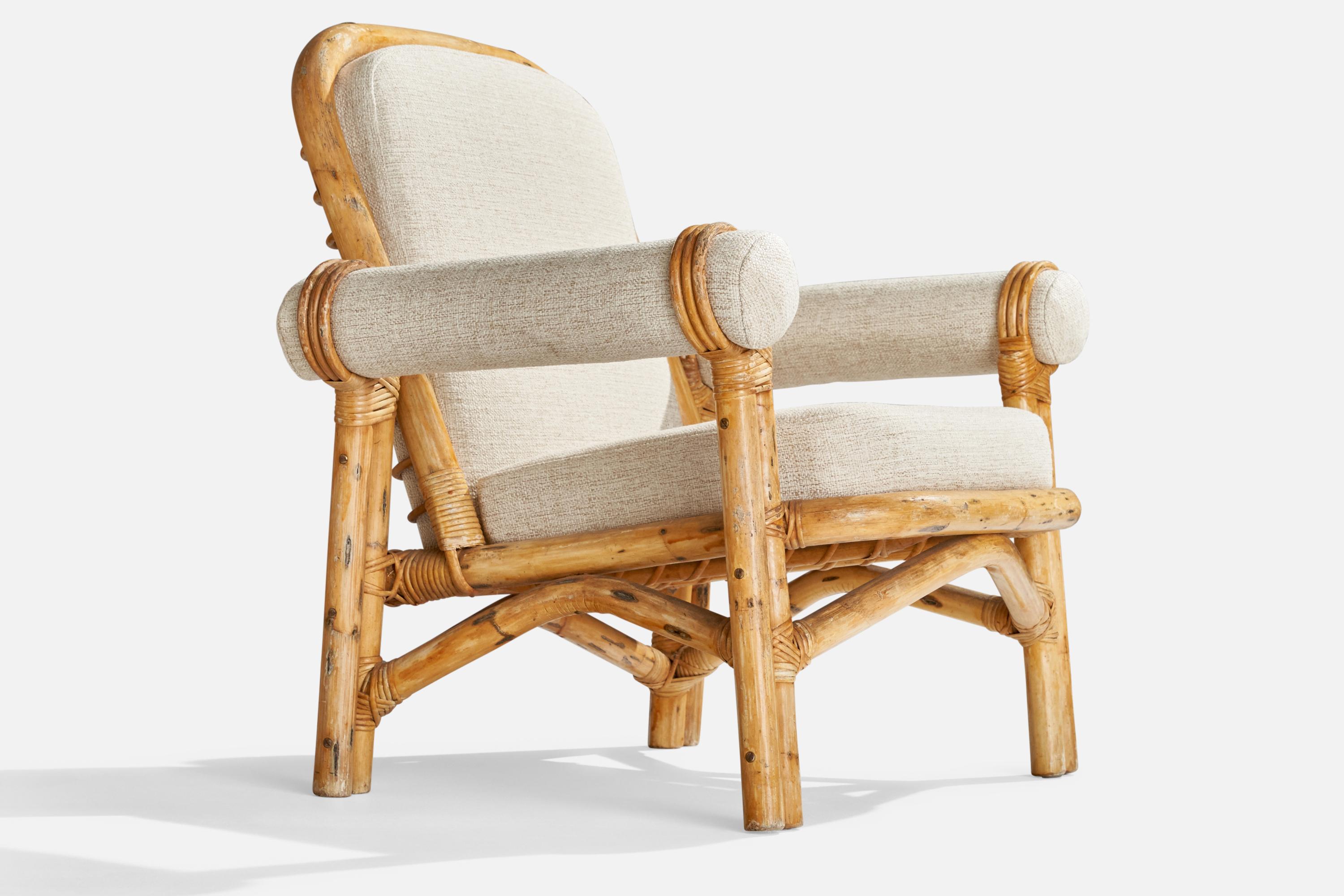 Swedish Designer, Lounge Chairs, Bamboo, Rattan, Fabric, Sweden, 1950s 2