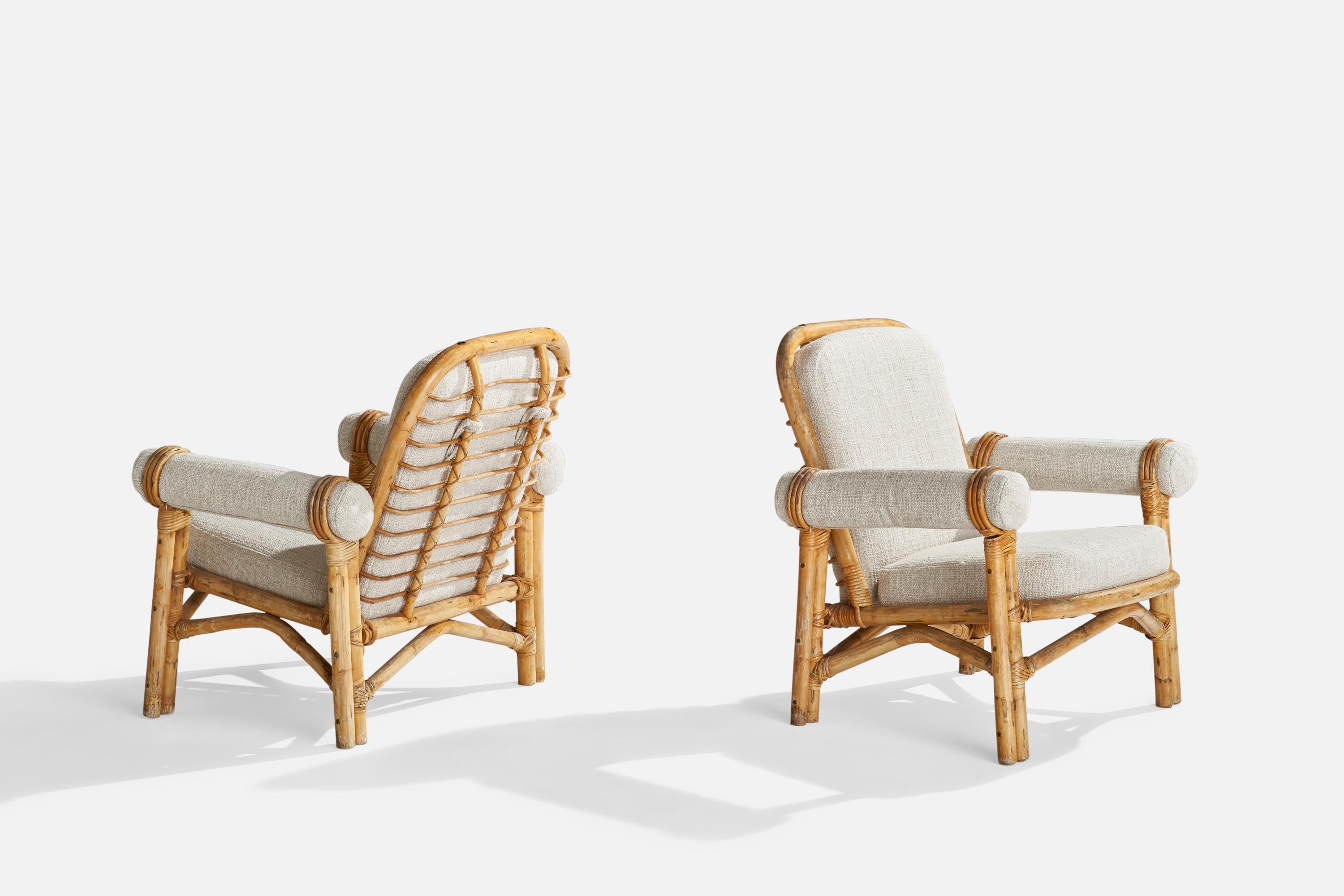 Swedish Designer, Lounge Chairs, Bamboo, Rattan, Fabric, Sweden, 1950s 2