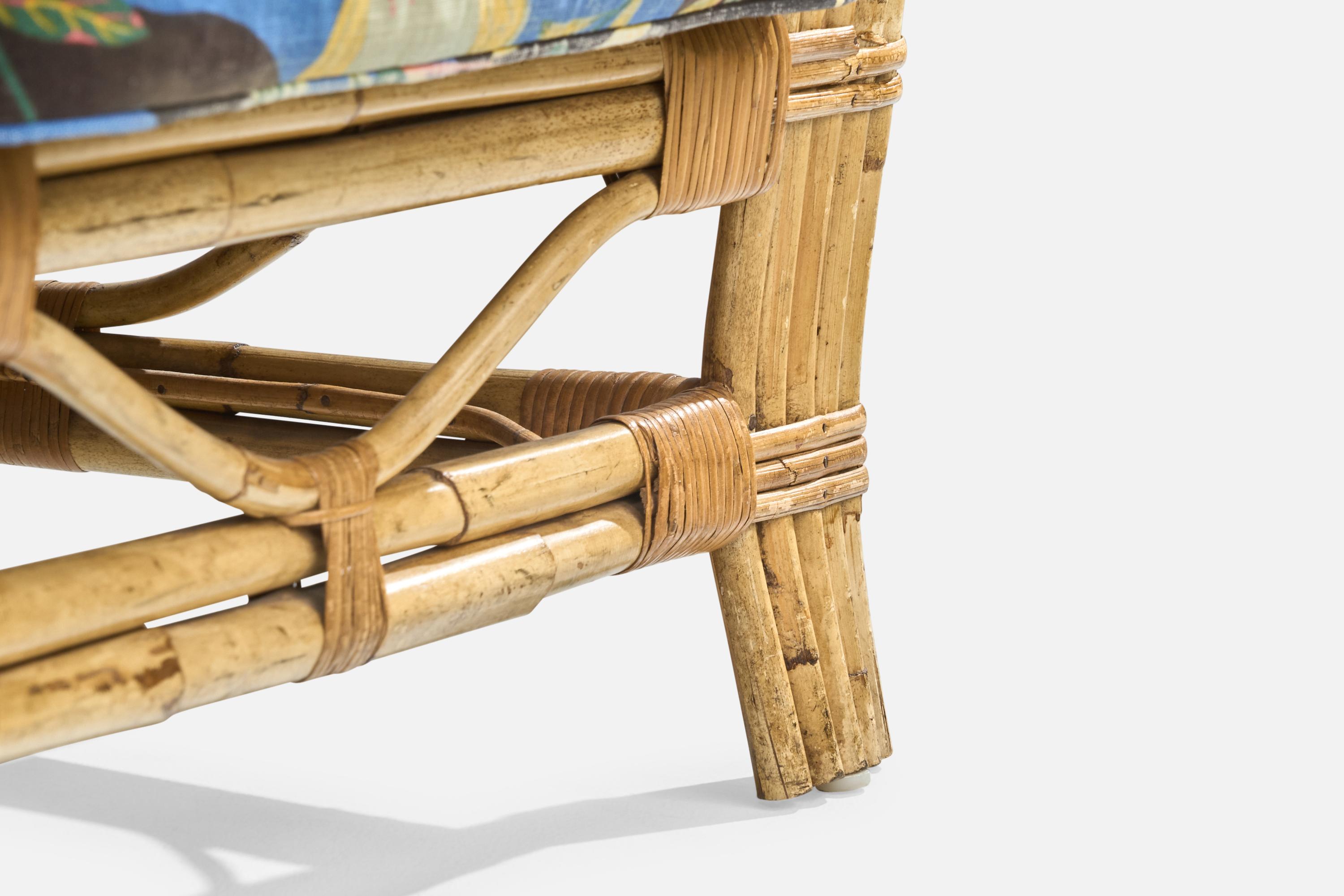 Designer suédois, chaises longues, bambou, rotin, tissu, Suède, années 1950 en vente 1
