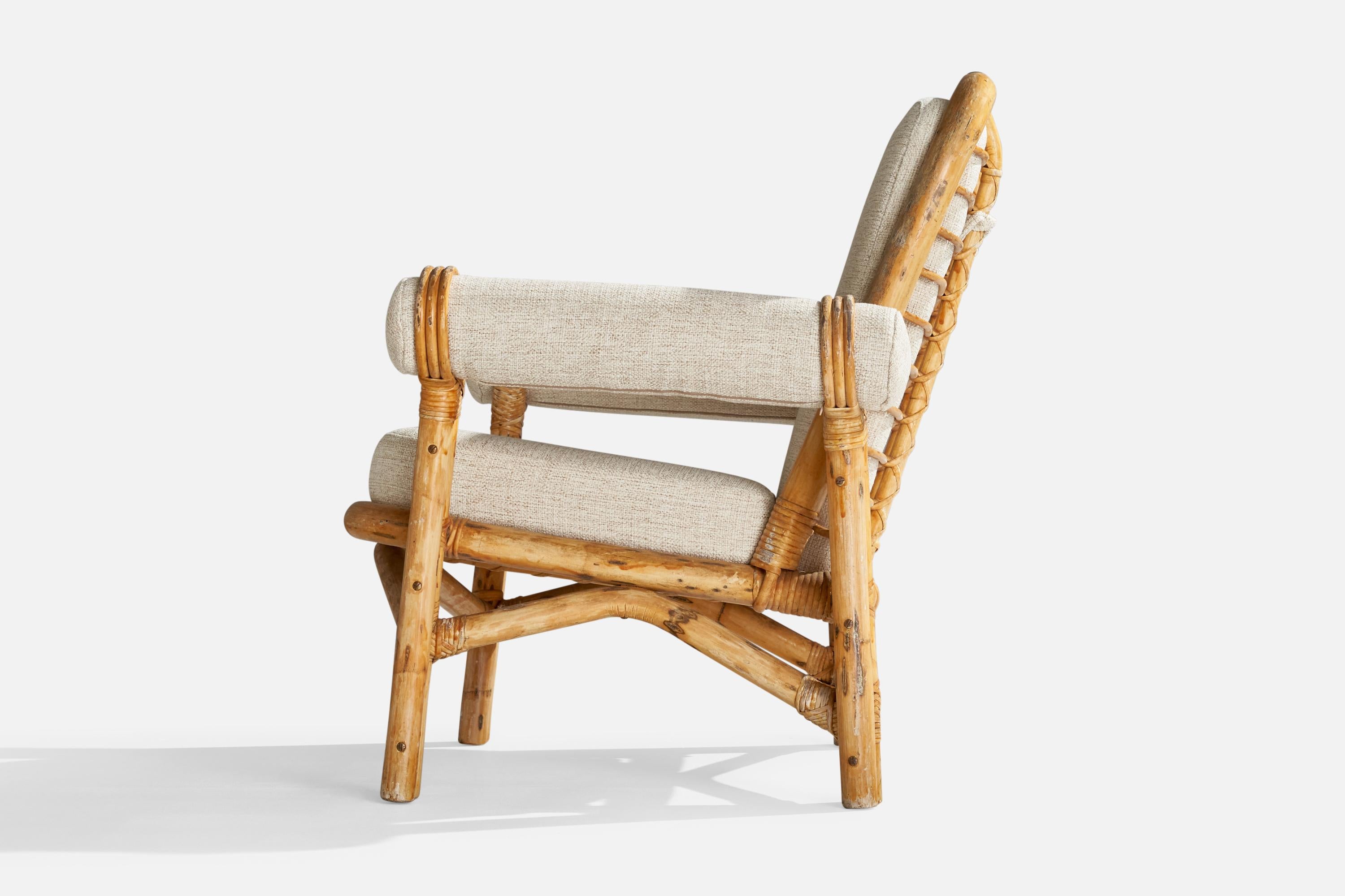 Swedish Designer, Lounge Chairs, Bamboo, Rattan, Fabric, Sweden, 1950s For Sale 3