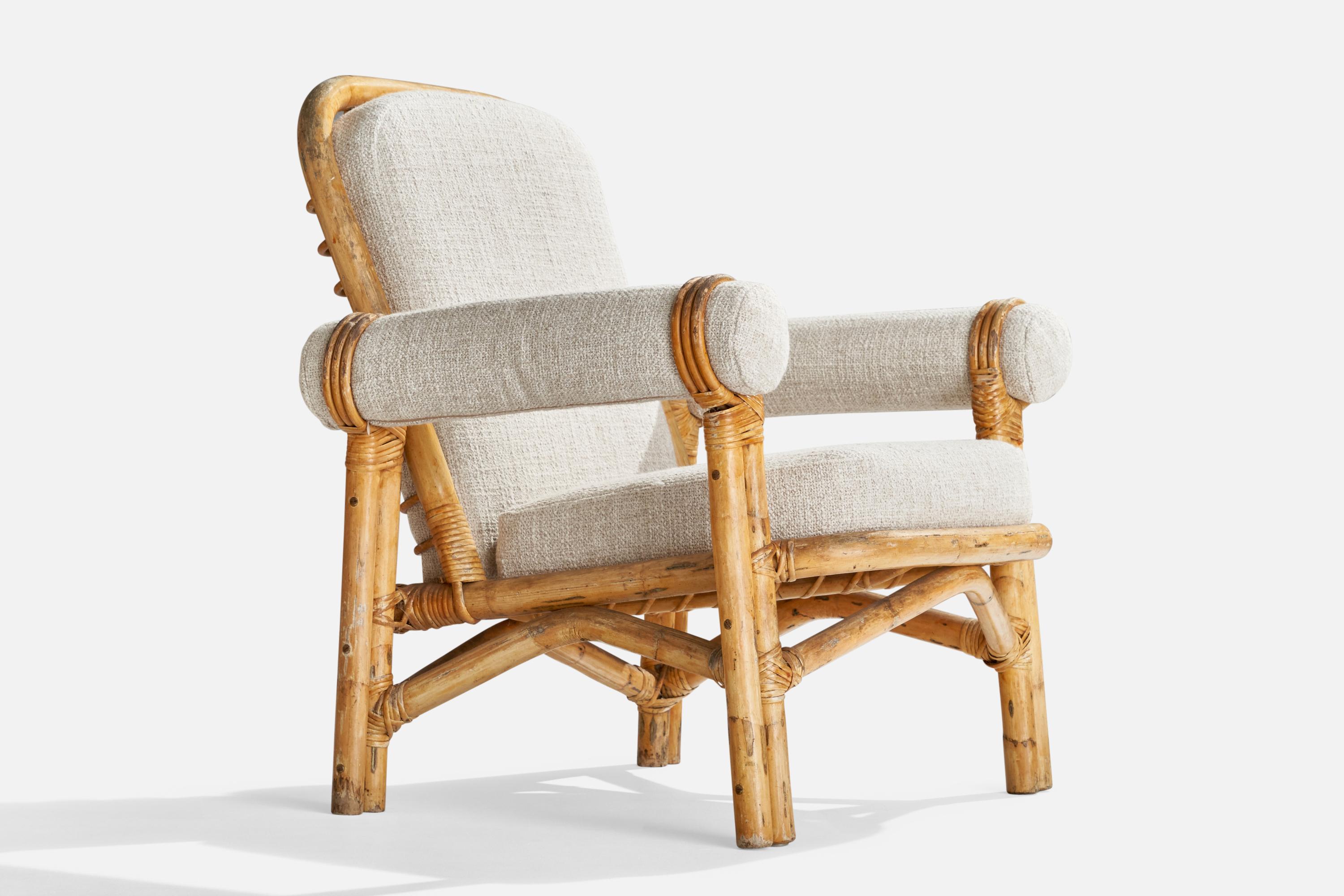Swedish Designer, Lounge Chairs, Bamboo, Rattan, Fabric, Sweden, 1950s 3