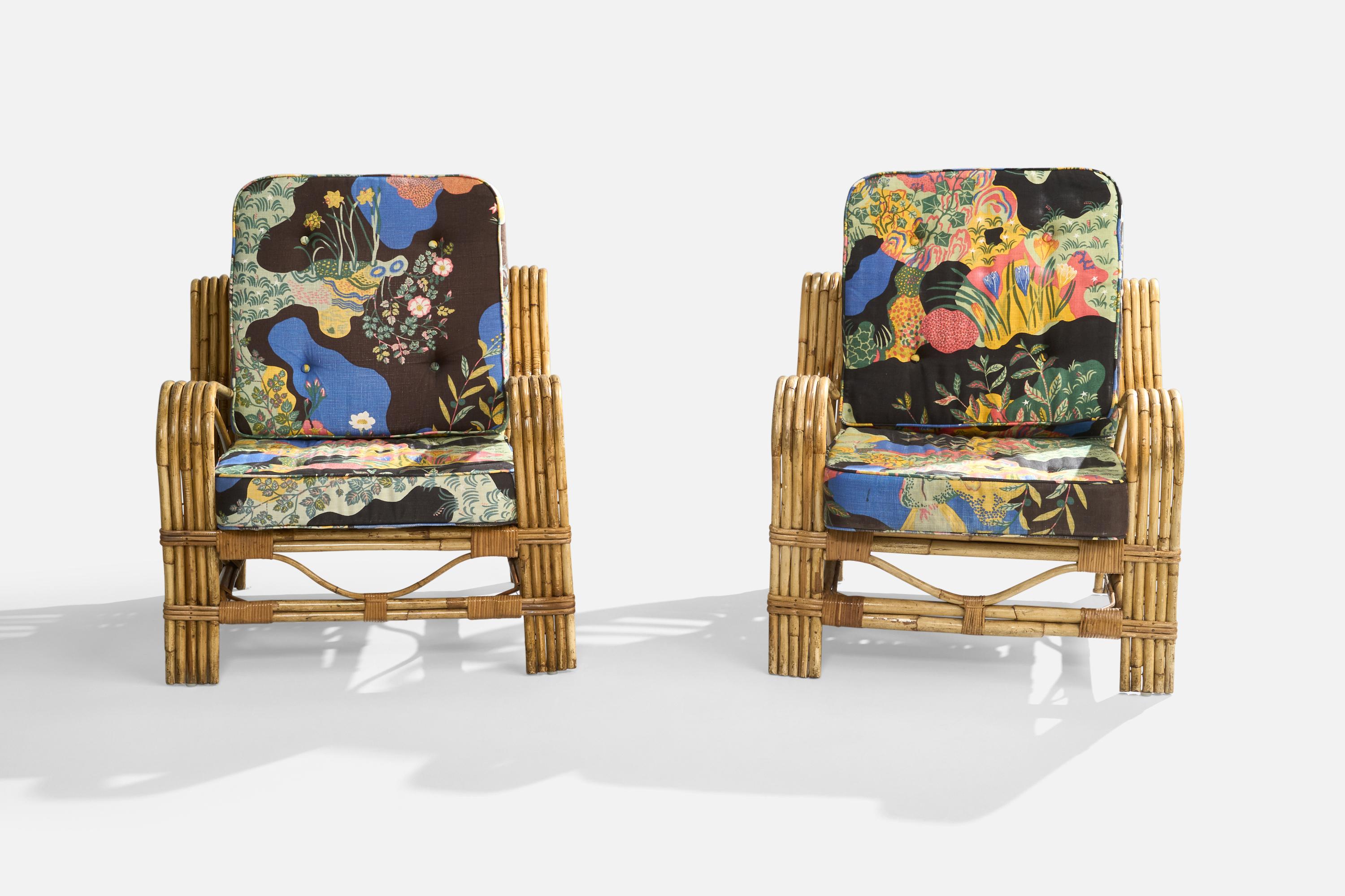 Designer suédois, chaises longues, bambou, rotin, tissu, Suède, années 1950 en vente 2