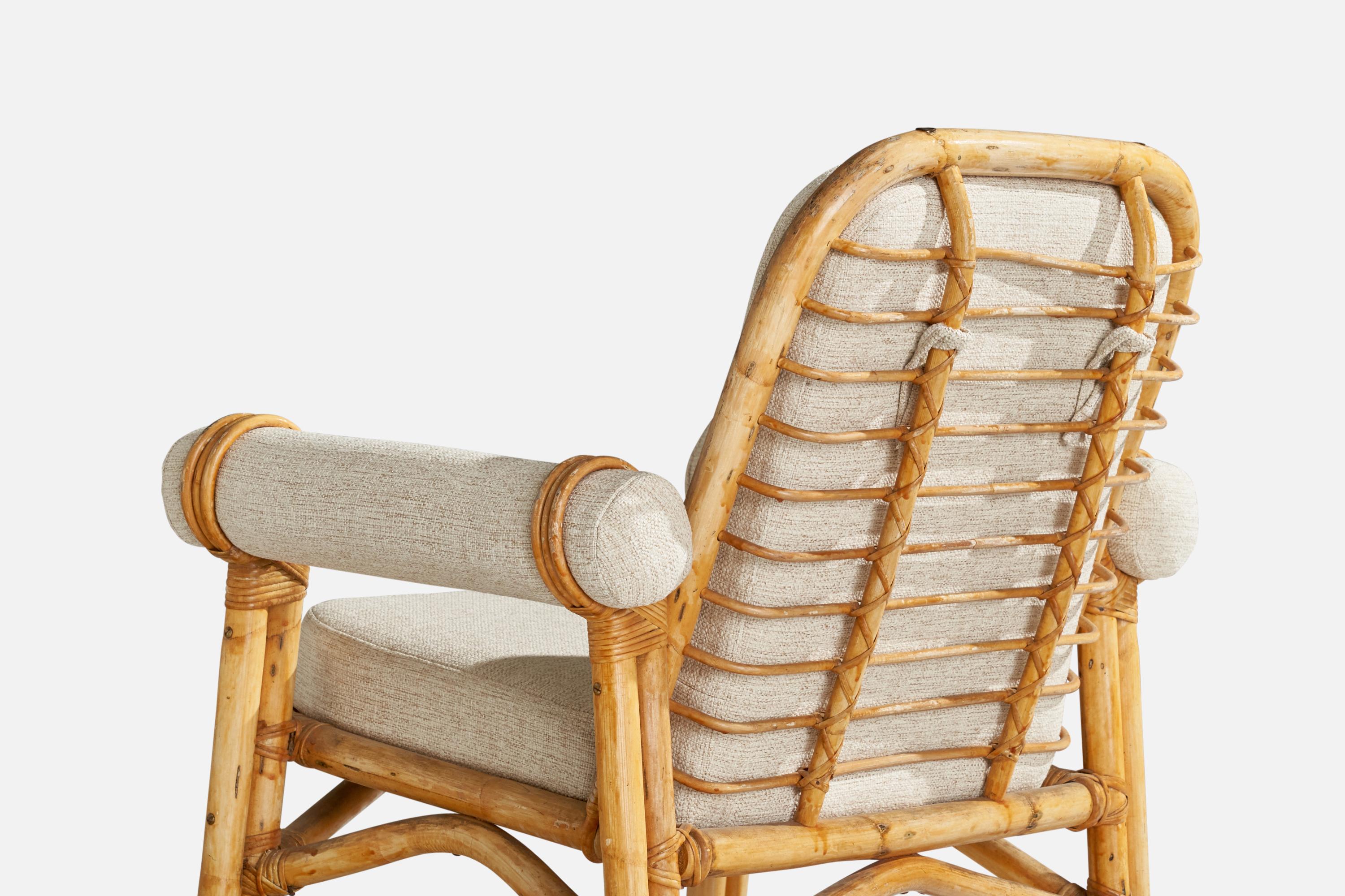 Swedish Designer, Lounge Chairs, Bamboo, Rattan, Fabric, Sweden, 1950s For Sale 4