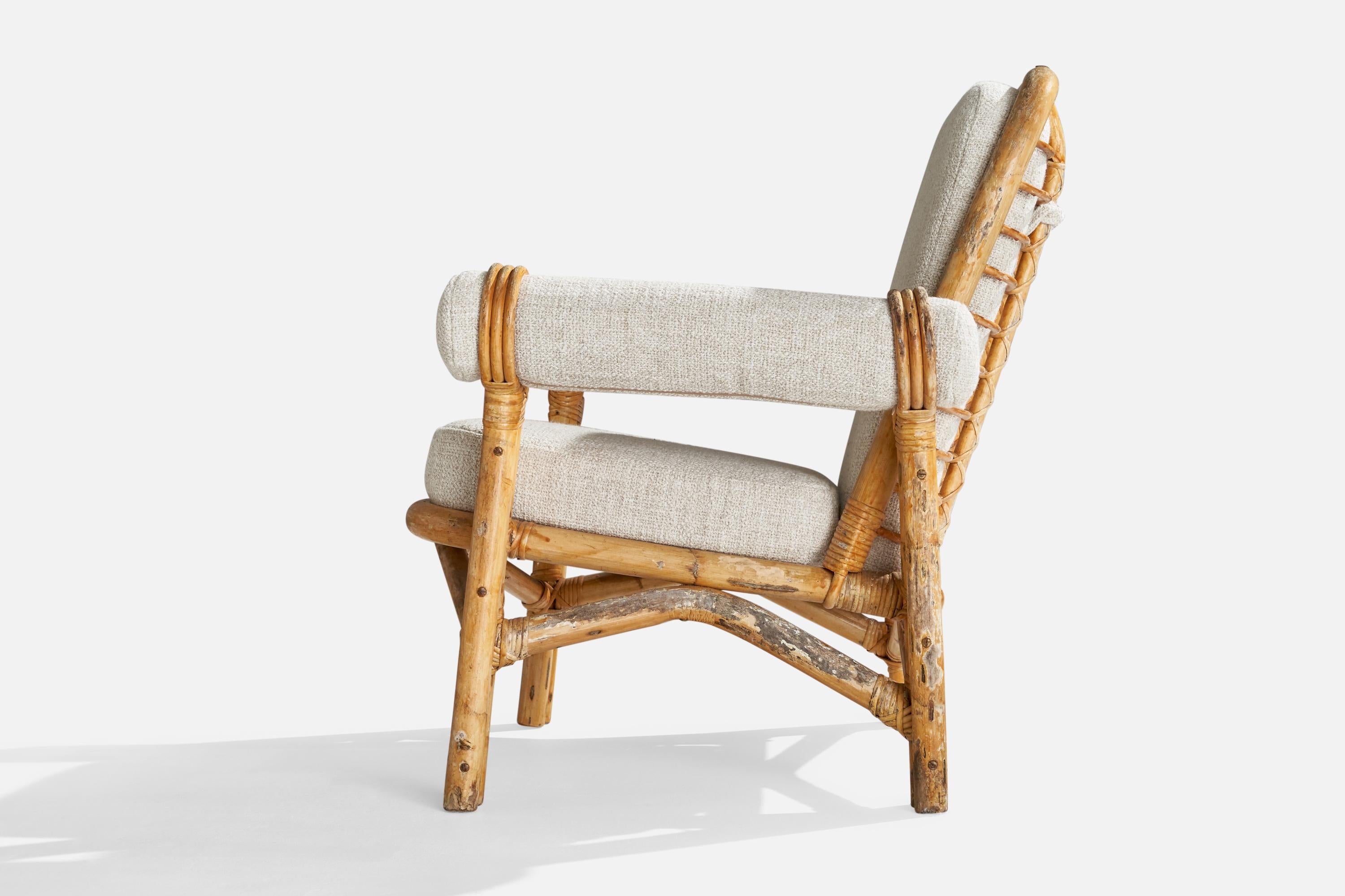 Swedish Designer, Lounge Chairs, Bamboo, Rattan, Fabric, Sweden, 1950s 4