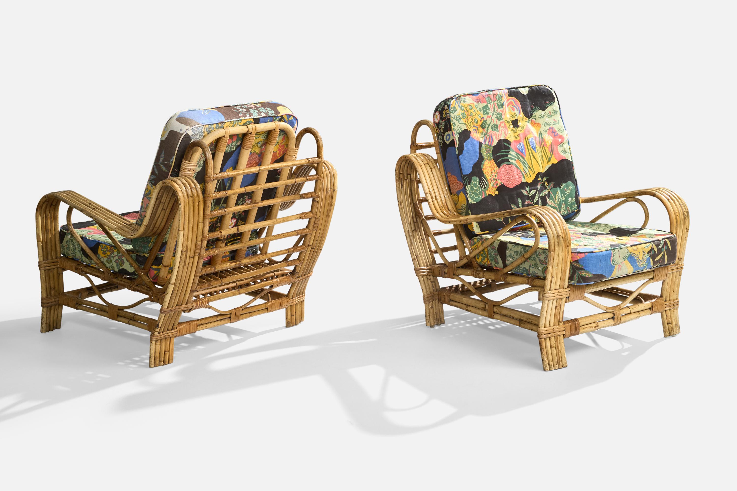 Designer suédois, chaises longues, bambou, rotin, tissu, Suède, années 1950 en vente 3