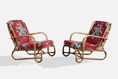 Swedish Designer, Lounge Chairs, Bamboo, Rattan, Fabric, Sweden, 1960s