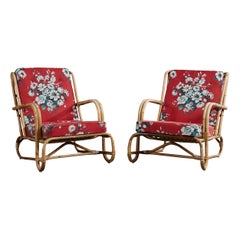 Swedish Designer, Lounge Chairs, Bamboo, Rattan, Fabric, Sweden, 1960s