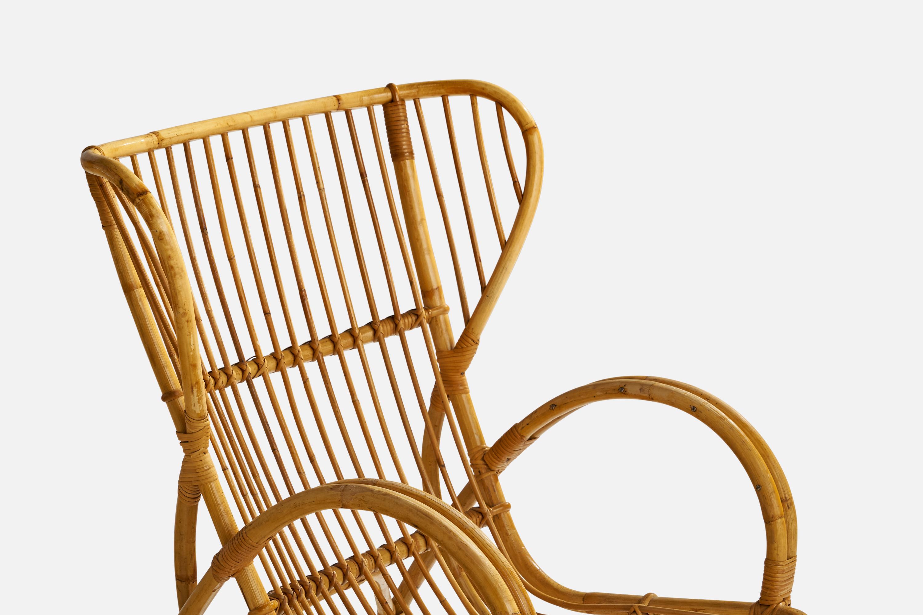 Scandinavian Modern Swedish Designer, Lounge Chairs, Bamboo, Rattan, Sweden, 1950s For Sale