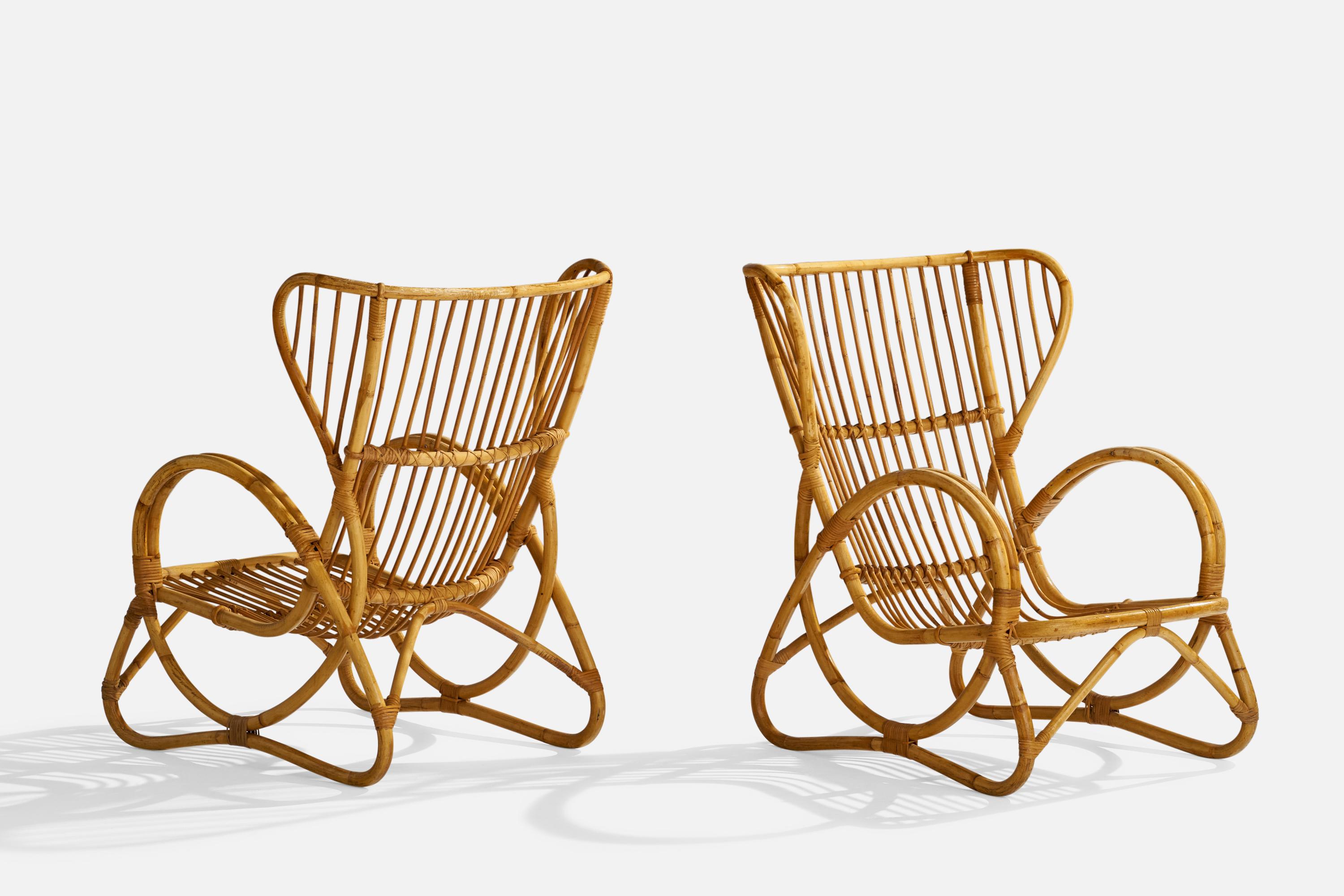 Swedish Designer, Lounge Chairs, Bamboo, Rattan, Sweden, 1950s 1
