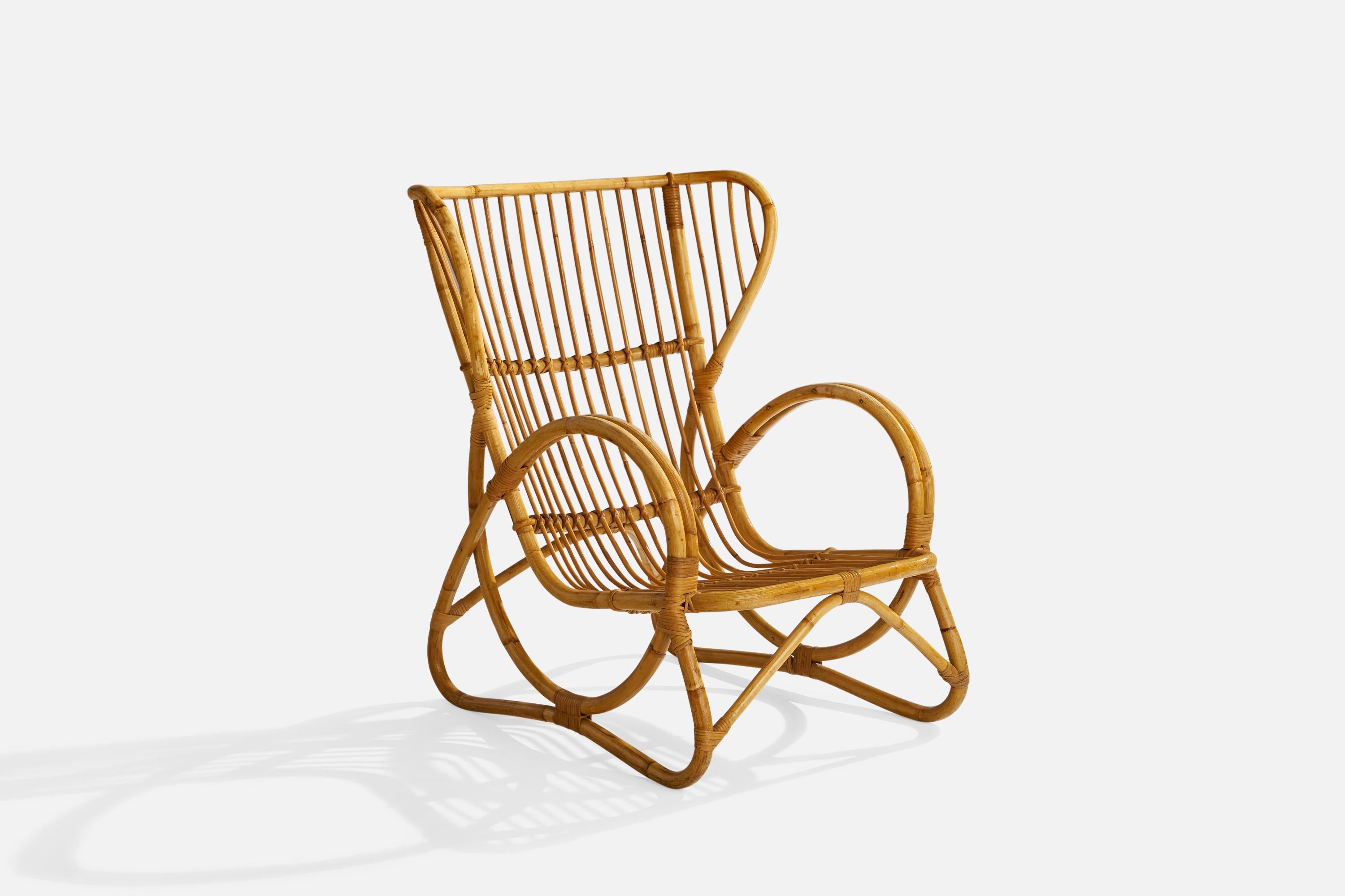Bambou Designer suédois, chaises longues, bambou, rotin, Suède, années 1950 en vente