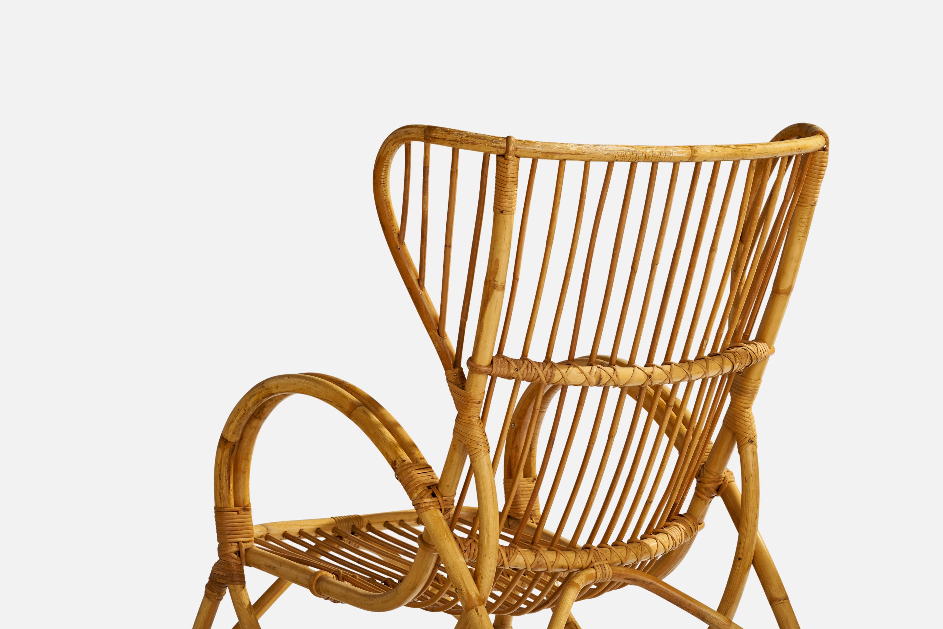 Swedish Designer, Lounge Chairs, Bamboo, Rattan, Sweden, 1950s For Sale 4