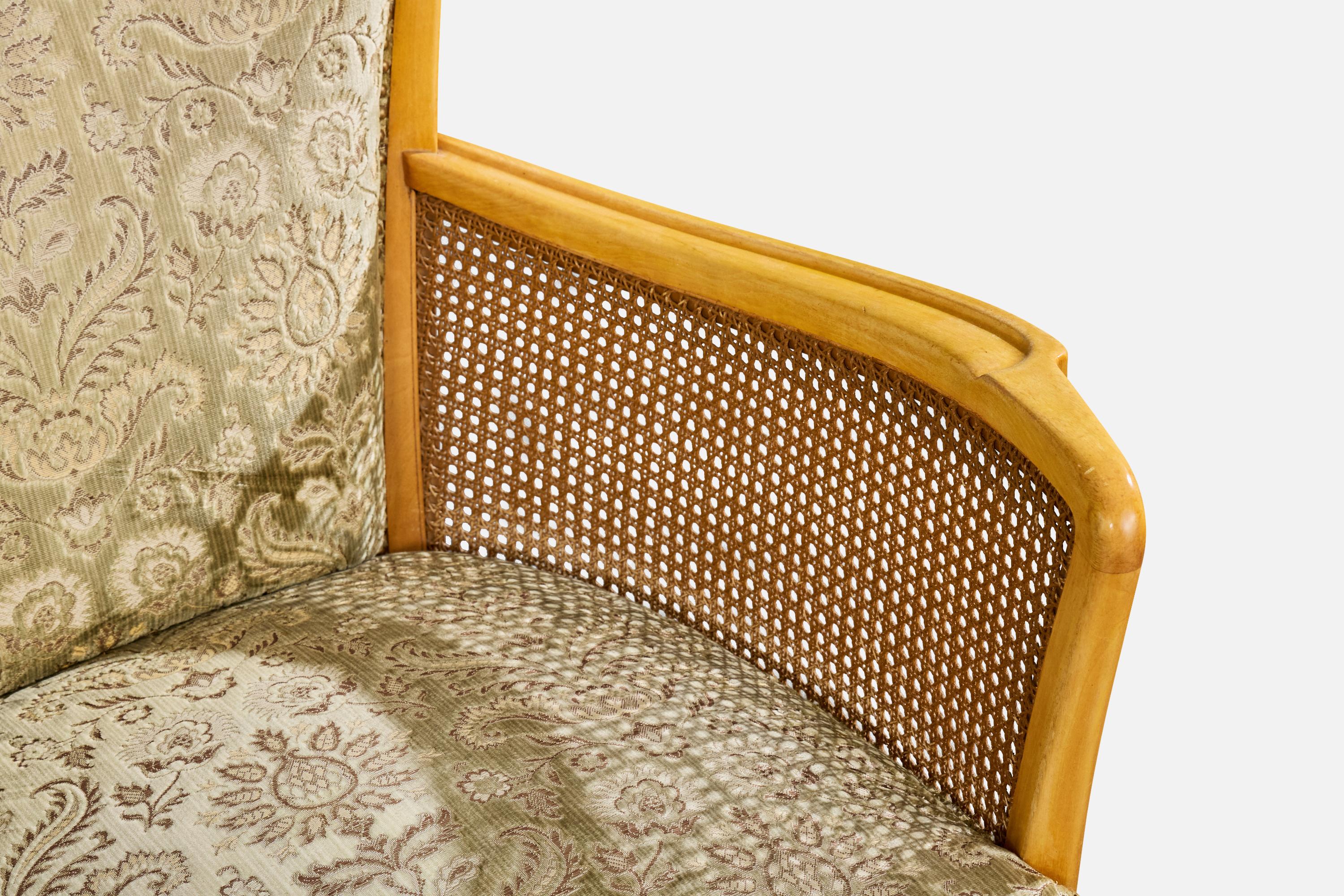 Designer suédois, chaises longues, bouleau, tissu, canne, Suède, années 1930 en vente 3