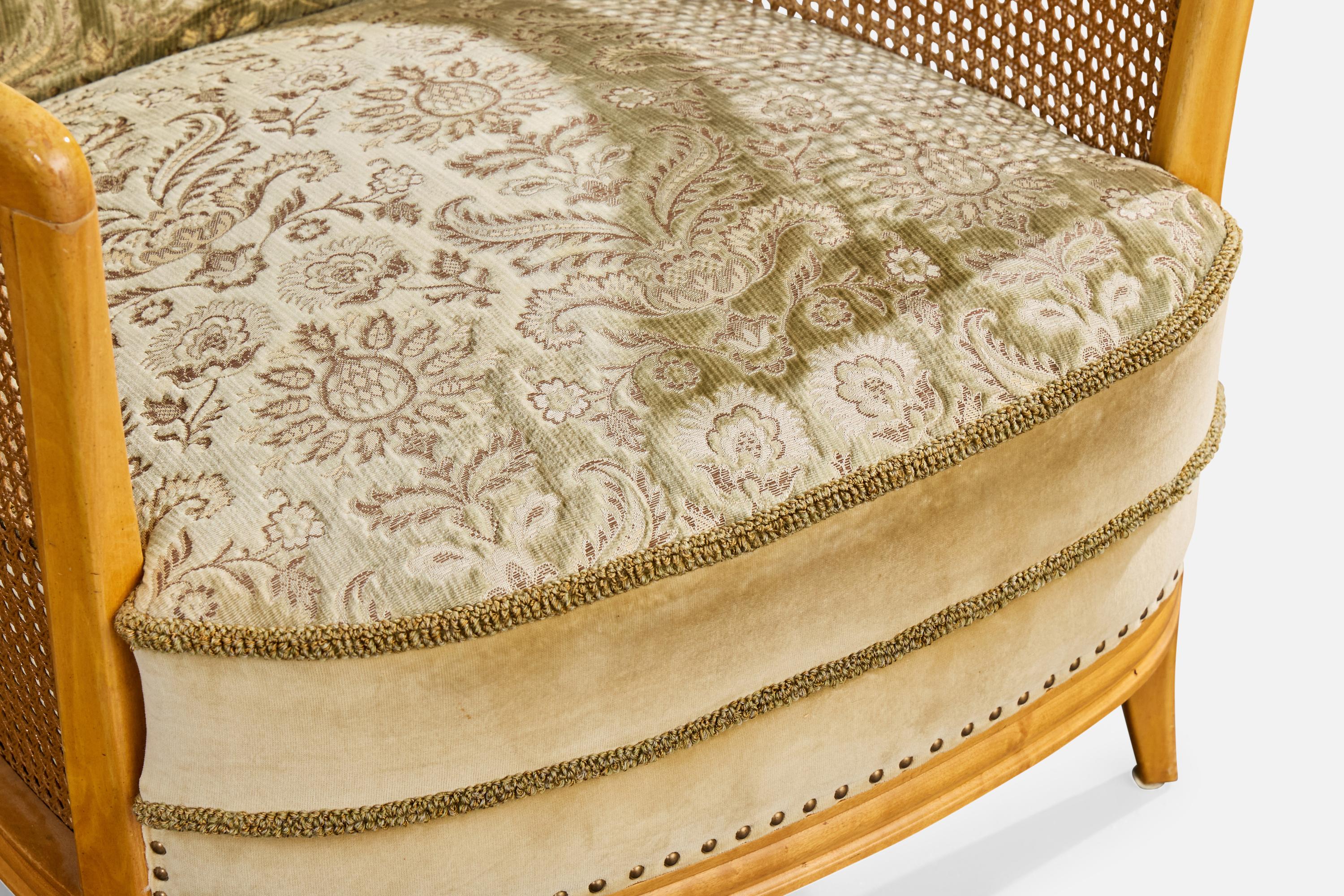 Designer suédois, chaises longues, bouleau, tissu, canne, Suède, années 1930 en vente 4