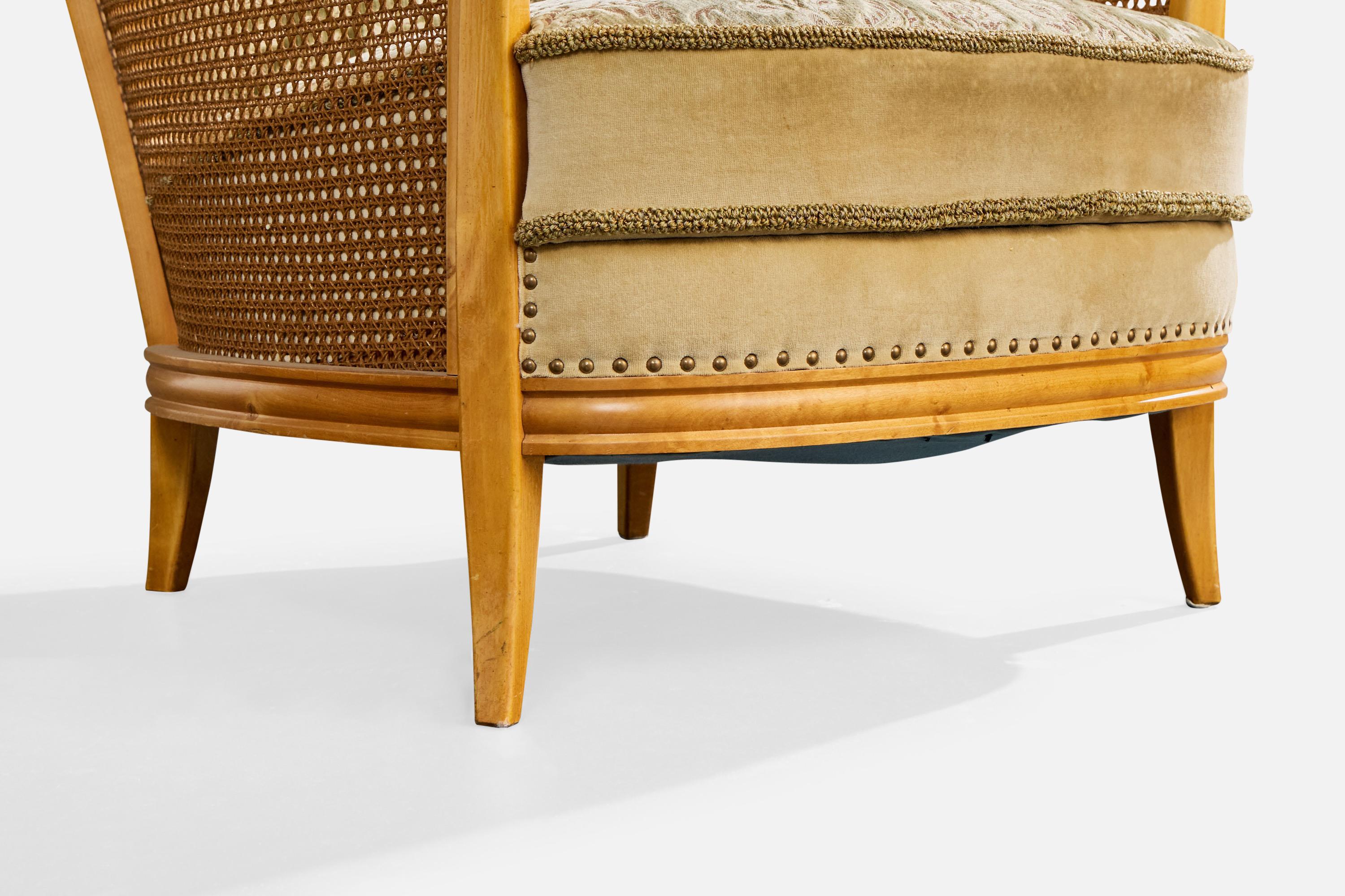 Designer suédois, chaises longues, bouleau, tissu, canne, Suède, années 1930 en vente 5