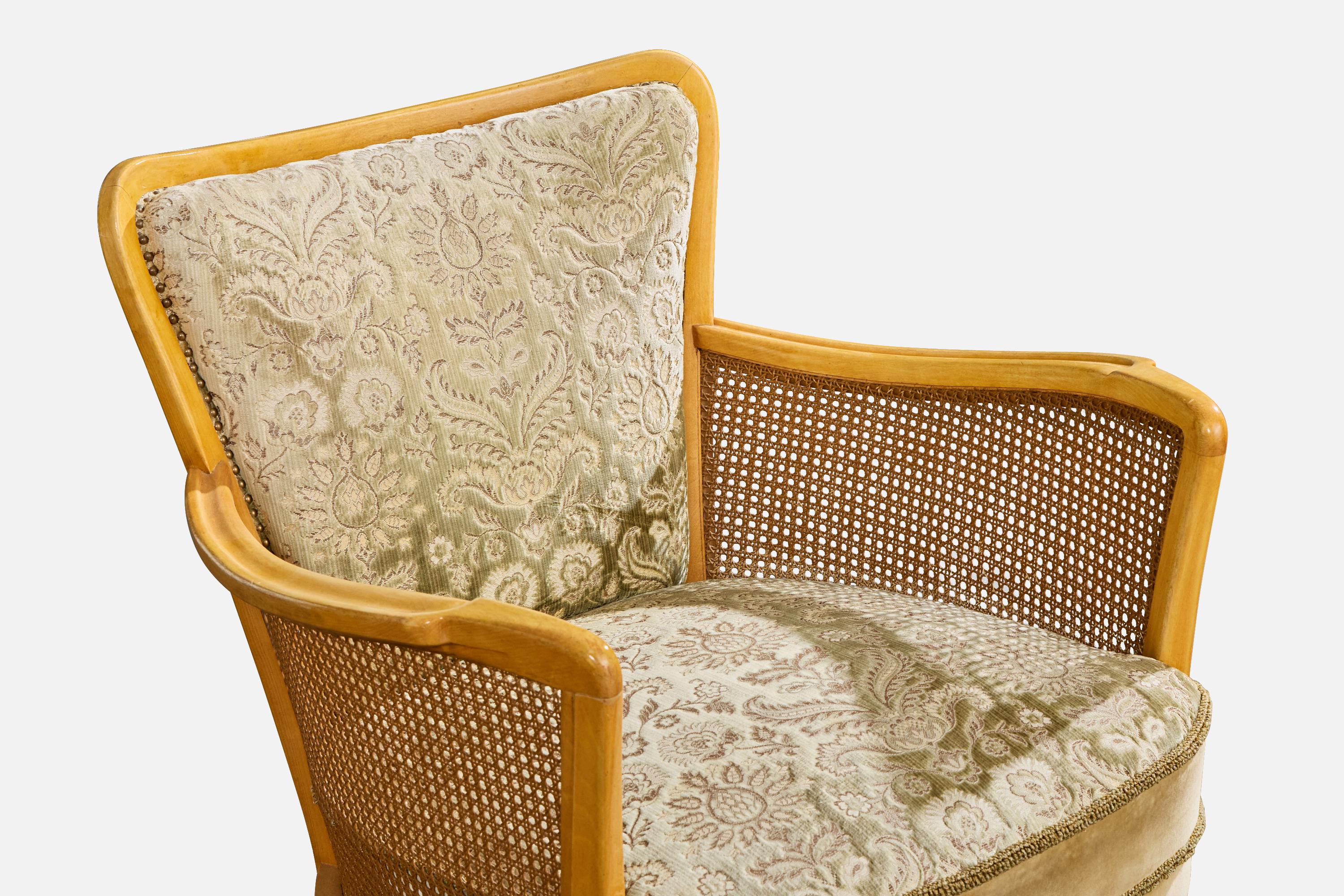 Designer suédois, chaises longues, bouleau, tissu, canne, Suède, années 1930 en vente 1