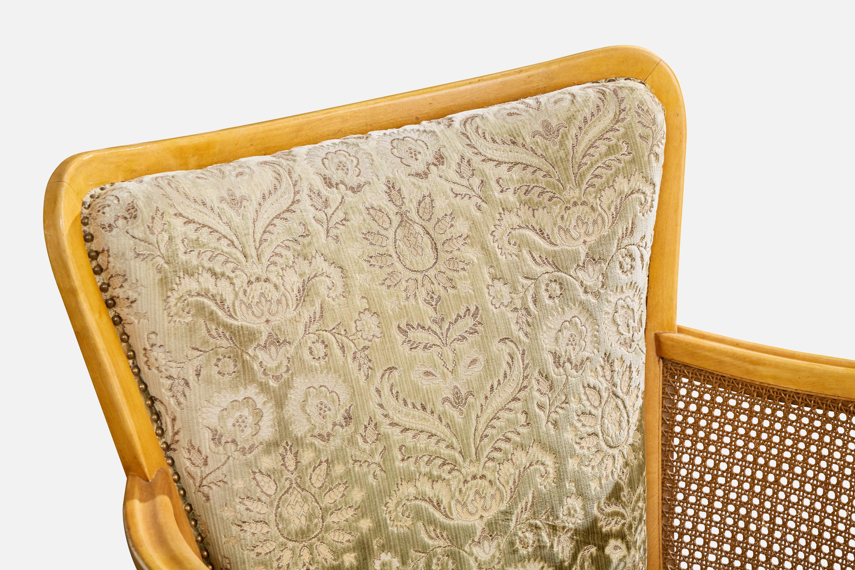 Designer suédois, chaises longues, bouleau, tissu, canne, Suède, années 1930 en vente 2