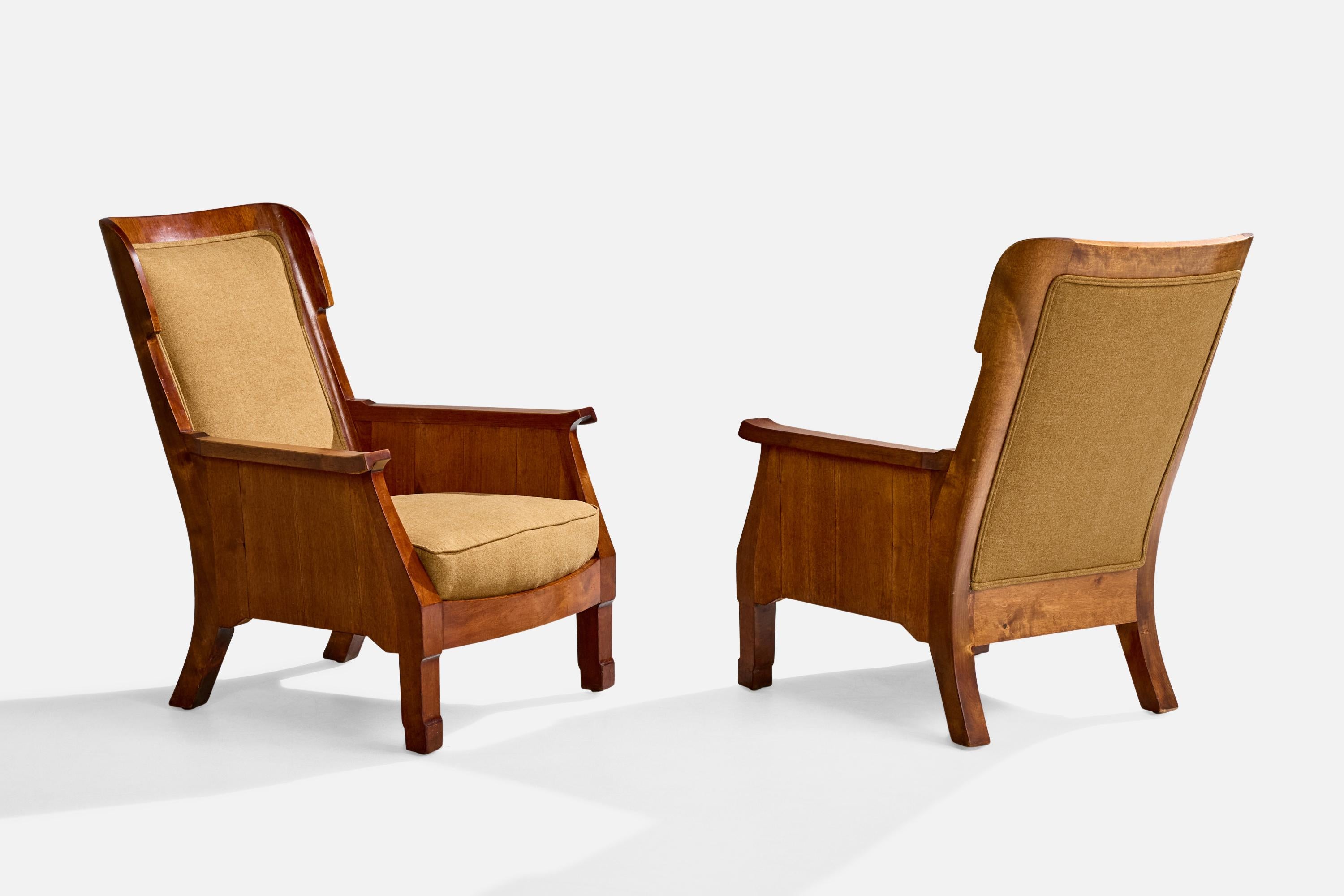 Swedish Designer, Lounge Chairs, Birch, Fabric, Sweden, 1900 In Good Condition For Sale In High Point, NC