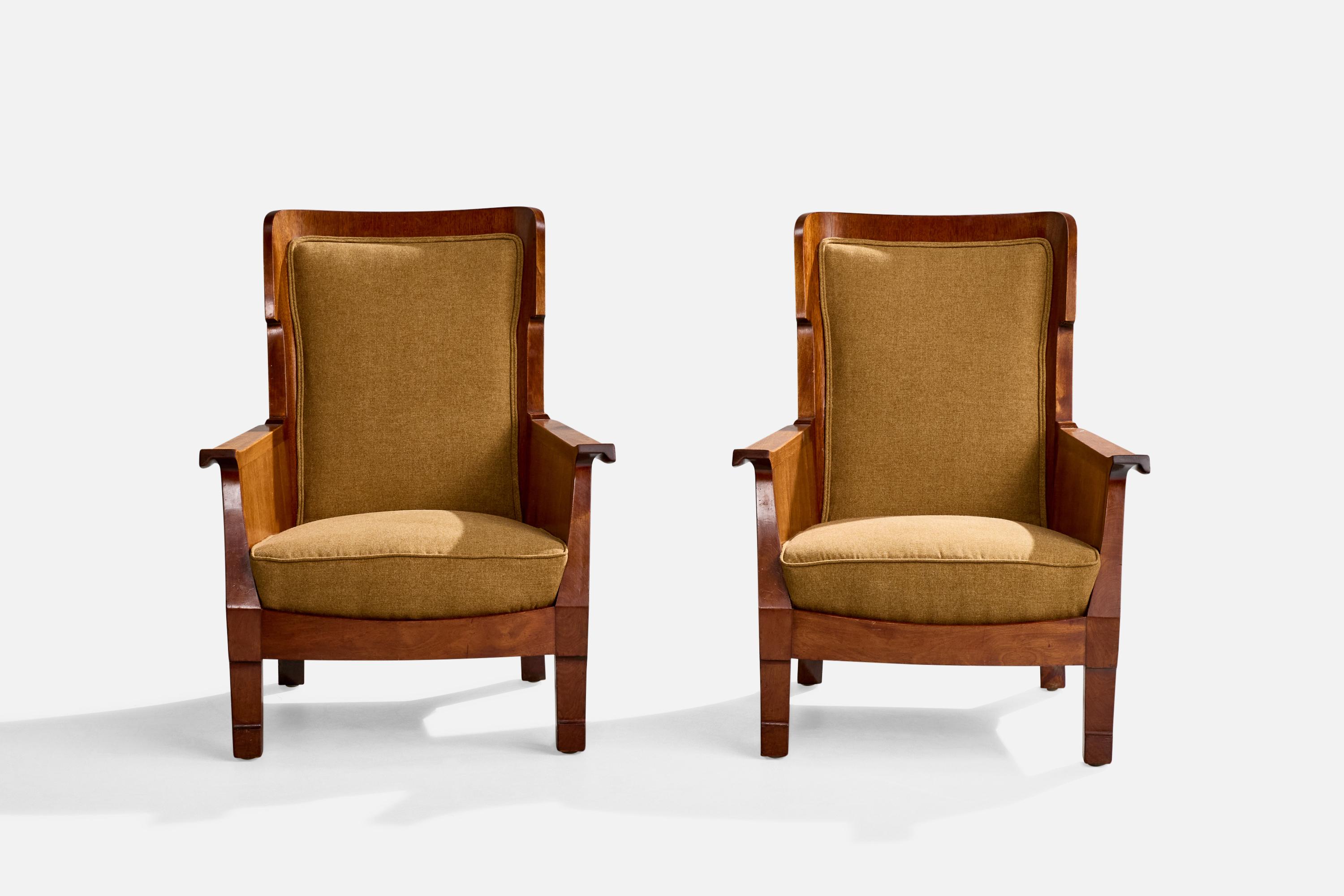 Early 20th Century Swedish Designer, Lounge Chairs, Birch, Fabric, Sweden, 1900 For Sale